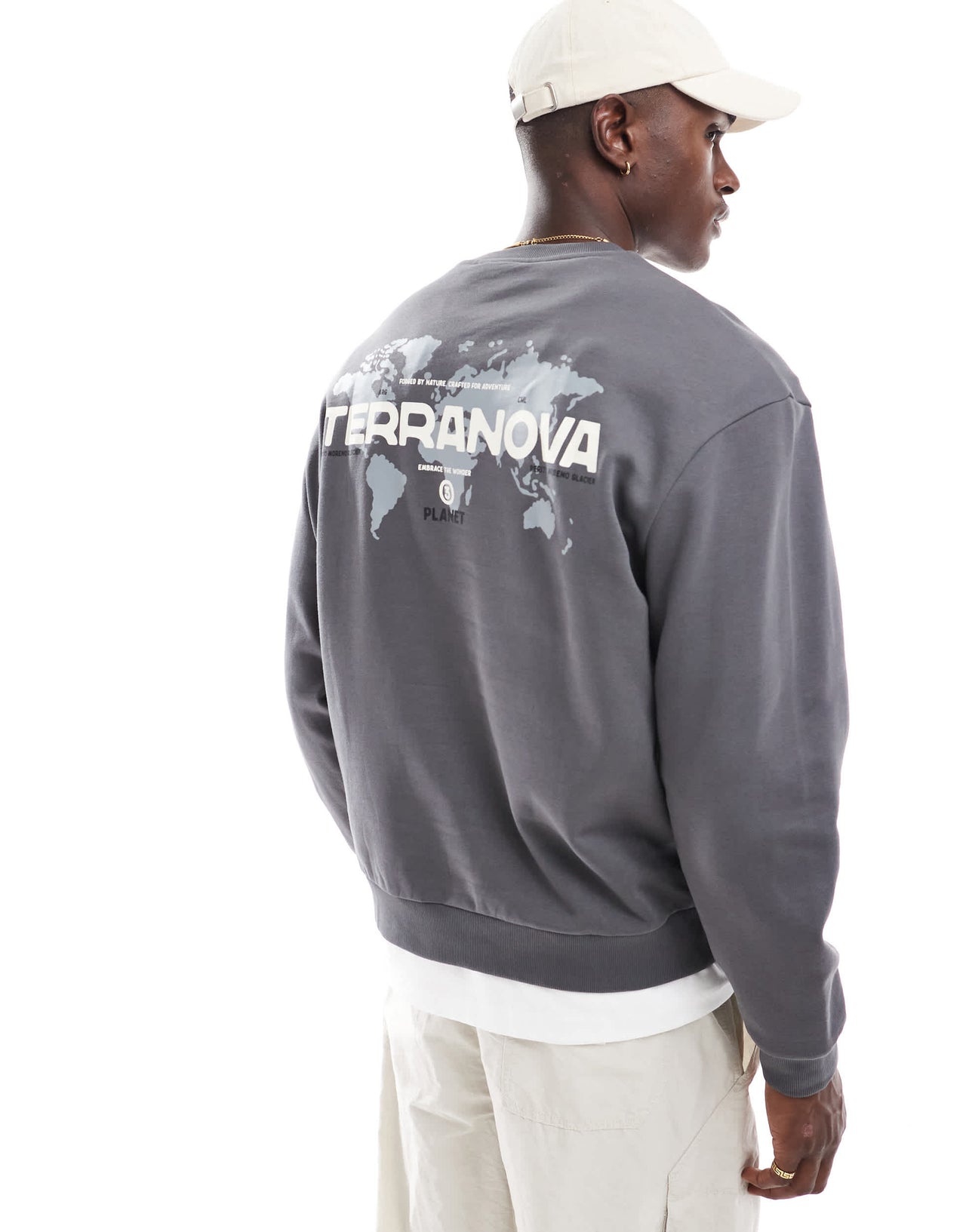 ASOS DESIGN sweatshirt with map and text print in washed black