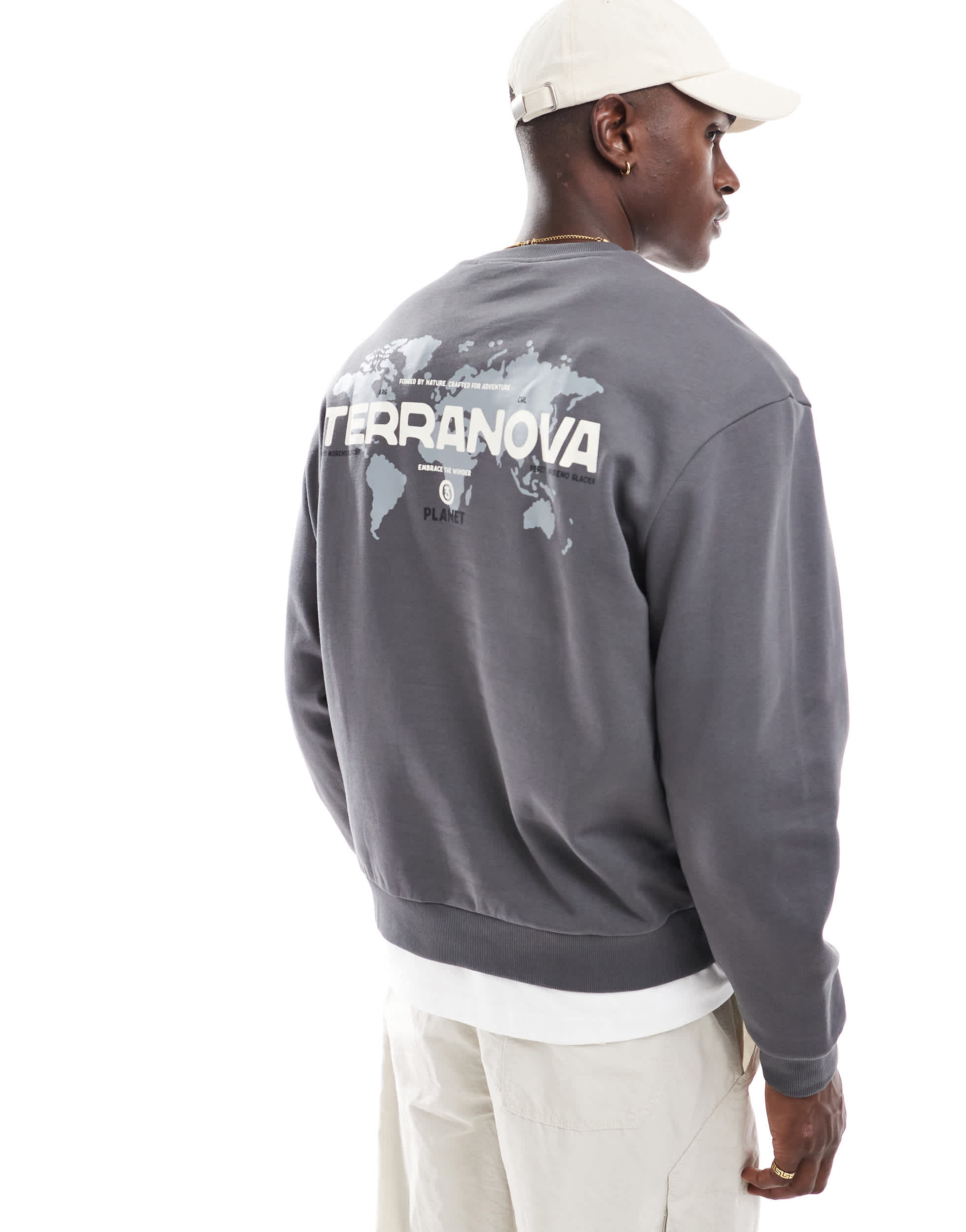 ASOS DESIGN sweatshirt with map and text print in washed black