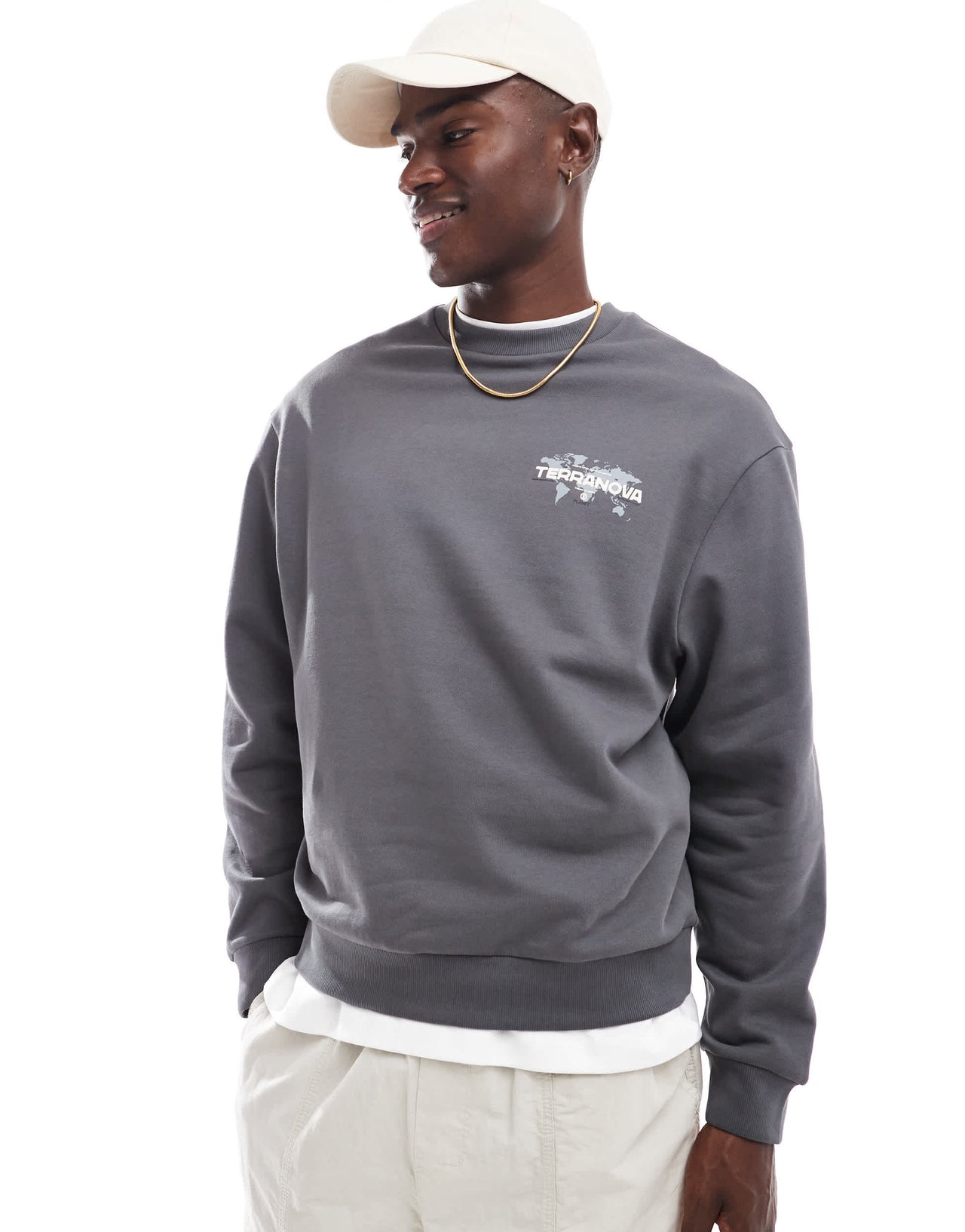 ASOS DESIGN sweatshirt with map and text print in washed black