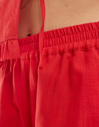 ASOS DESIGN linen blend frill hem short in red