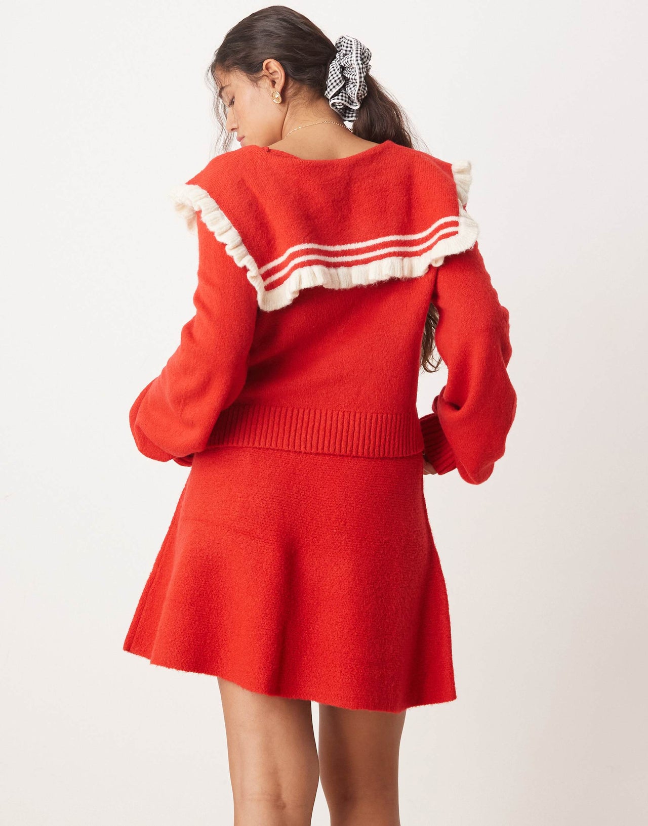 Neon Rose knitted pocket detail mini skirt co-ord in red