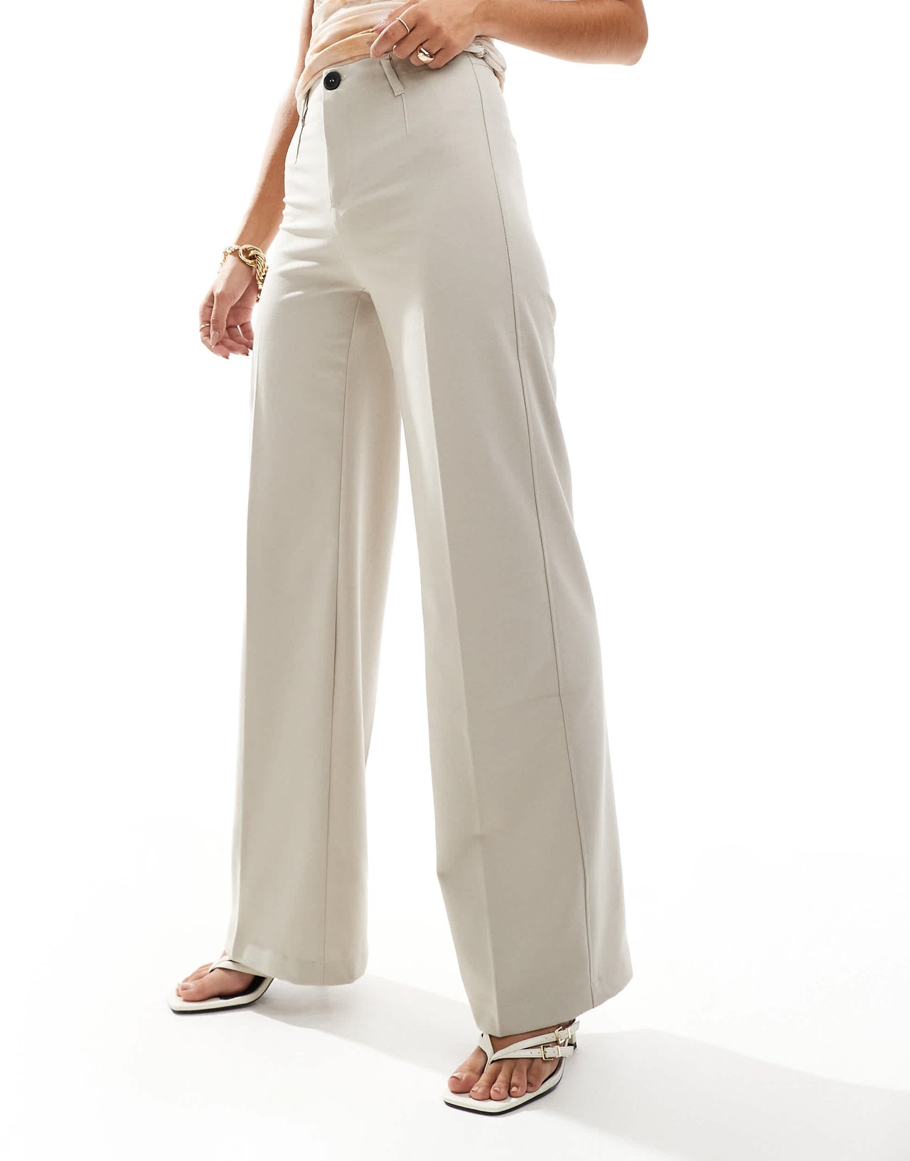 Bershka tailored trousers in stone