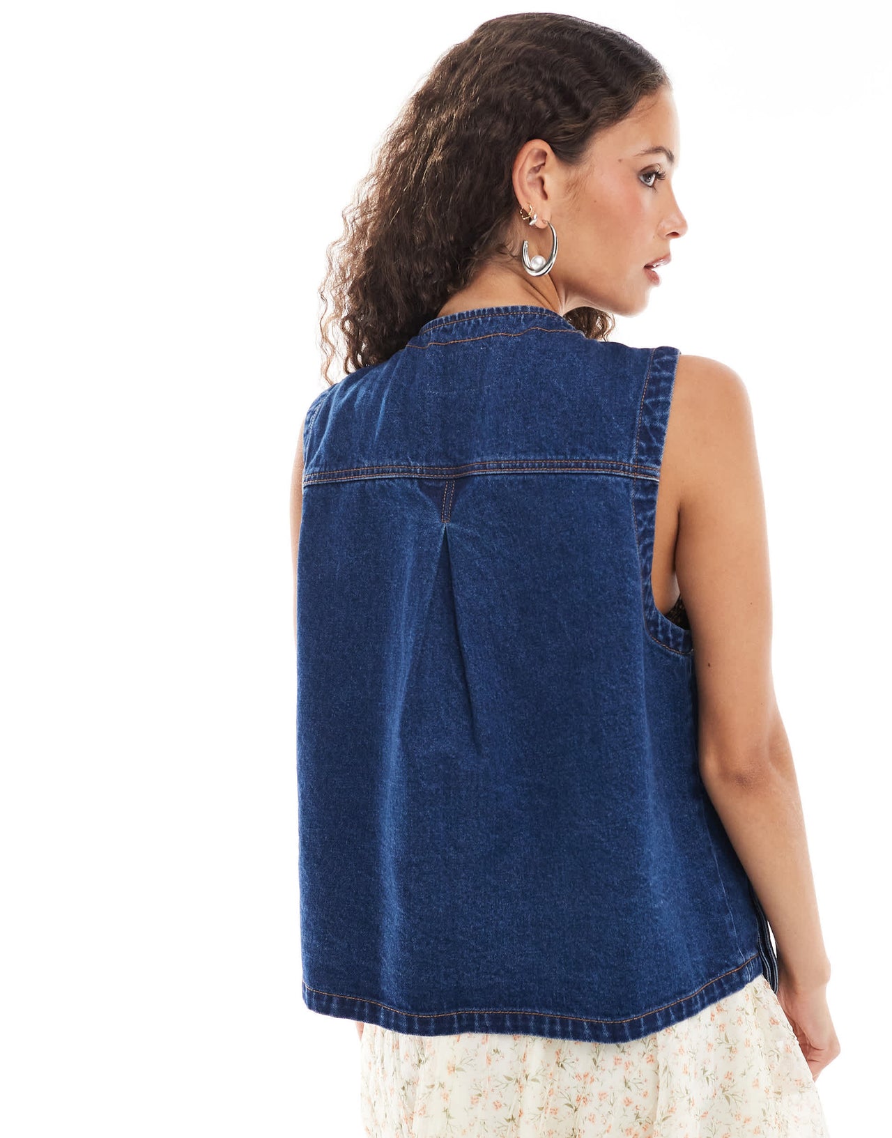 Urban Revivo tie neck pocket detail denim gilet in indigo blue