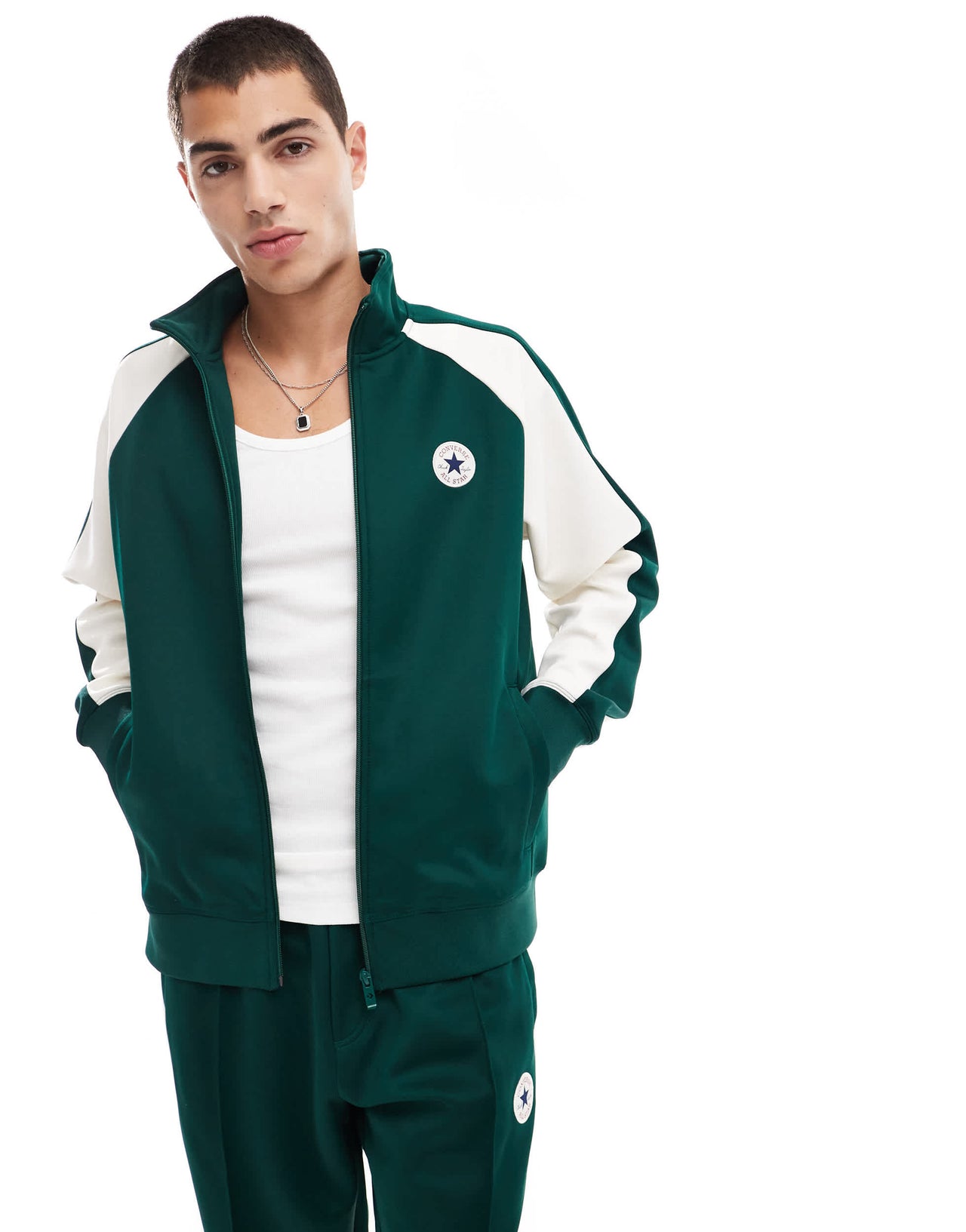 Converse Retro Chuck blocked track jacket in green