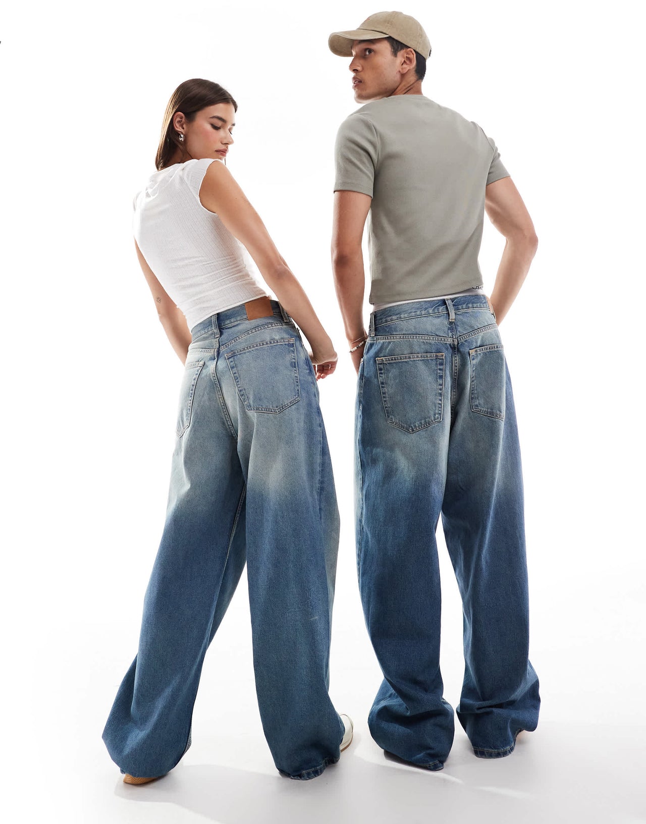 Weekday Unisex Astro loose fit wide leg jeans in streaky blue wash