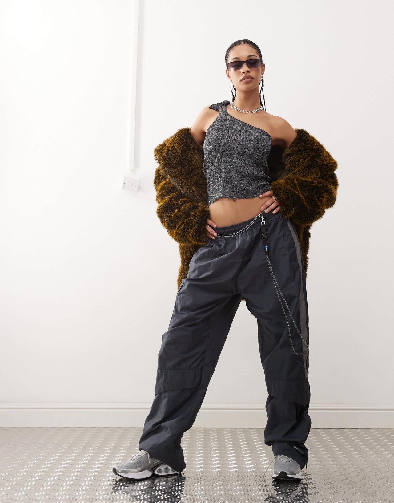 COLLUSION shimmer knitted one shoulder top in black - BLACK