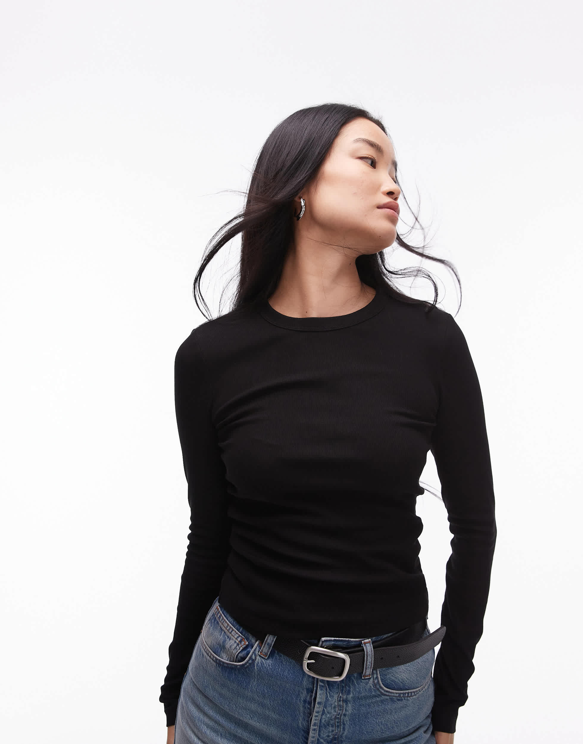 & Other Stories rib long sleeve top in black