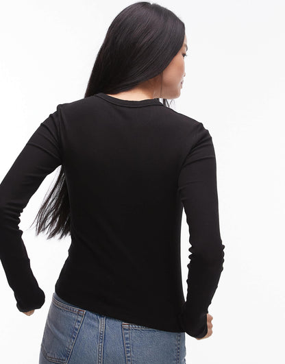 & Other Stories rib long sleeve top in black