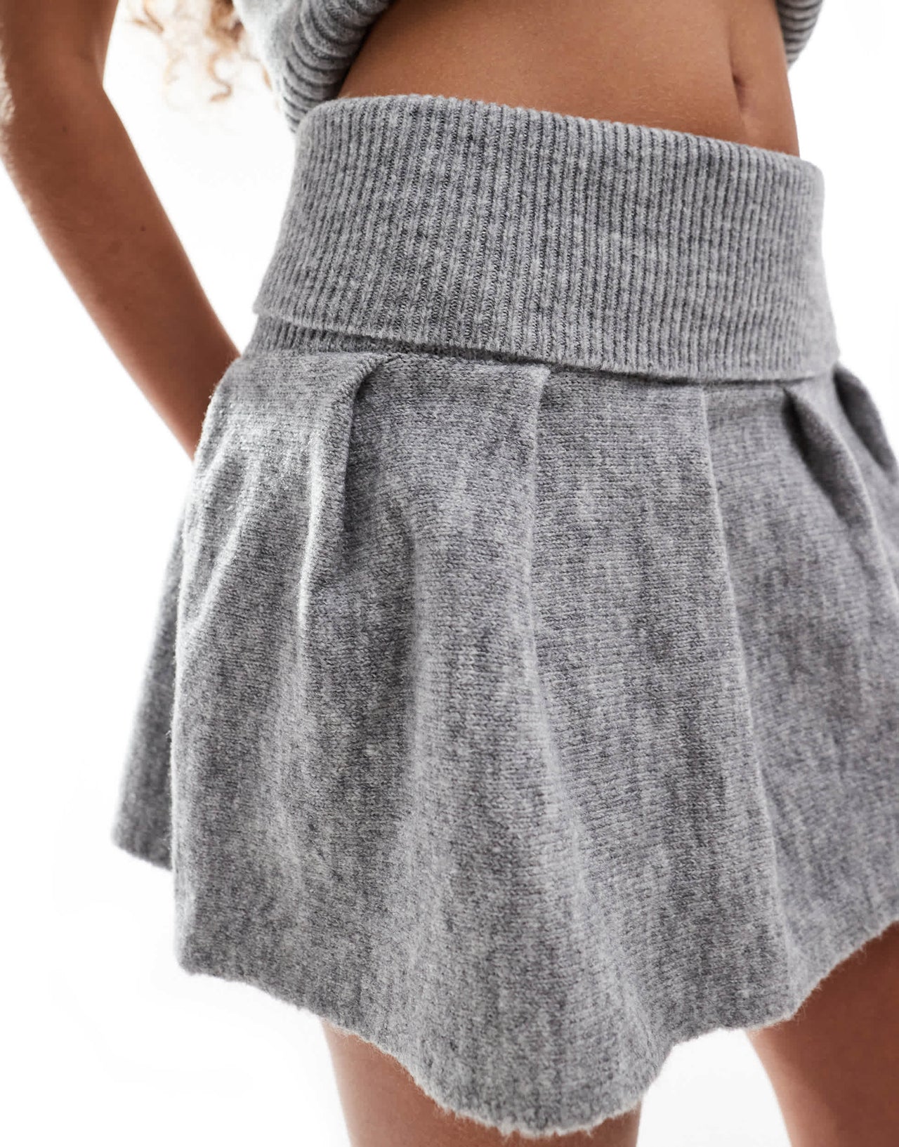 Emory Park fold detail knitted pleat mini skirt co-ord in grey