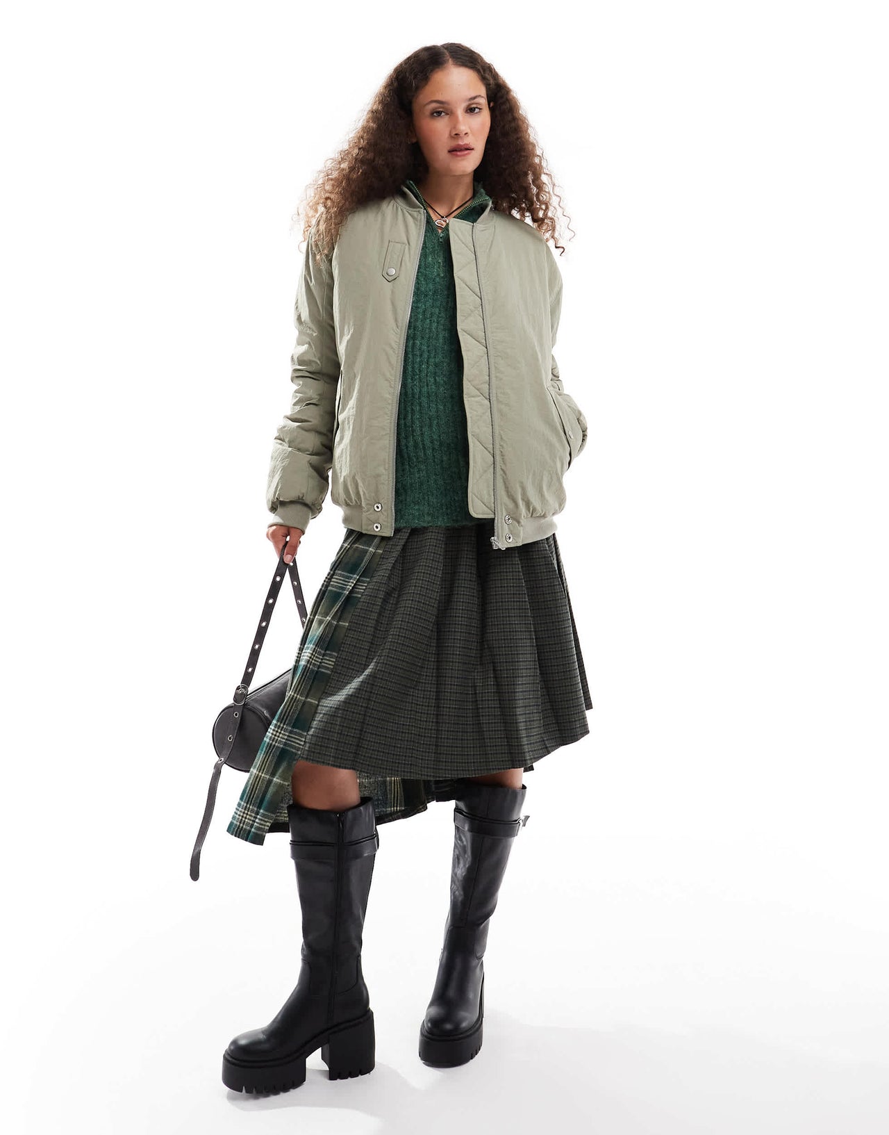 Emory Park nylon zip through bomber jacket in khaki