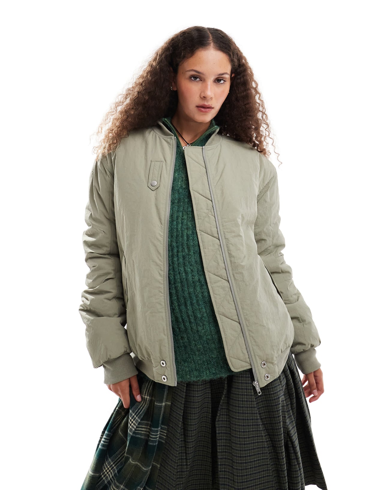 Emory Park nylon zip through bomber jacket in khaki