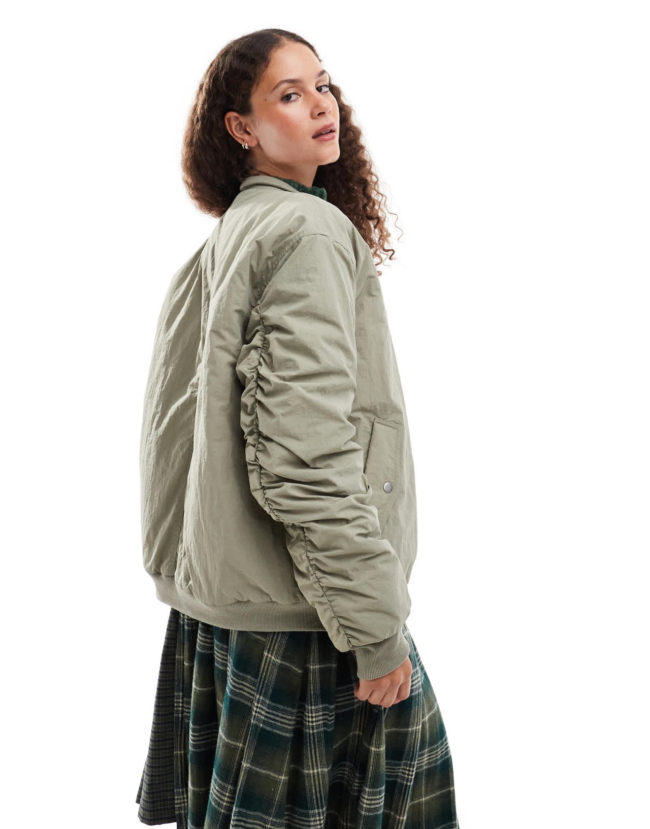 Emory Park nylon zip through bomber jacket in khaki