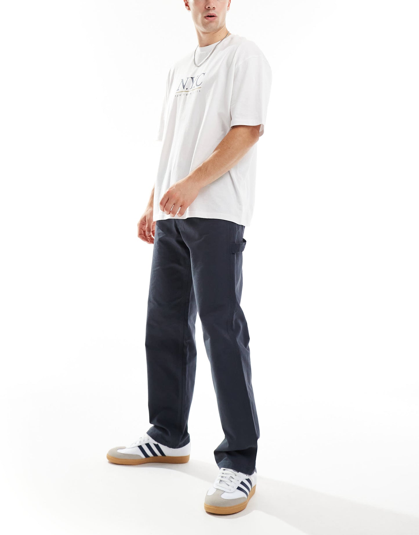 Jack & Jones loose fit carpenter trouser in washed navy