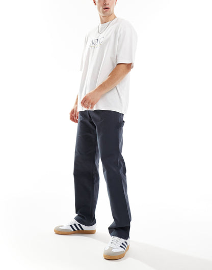 Jack & Jones loose fit carpenter trouser in washed navy