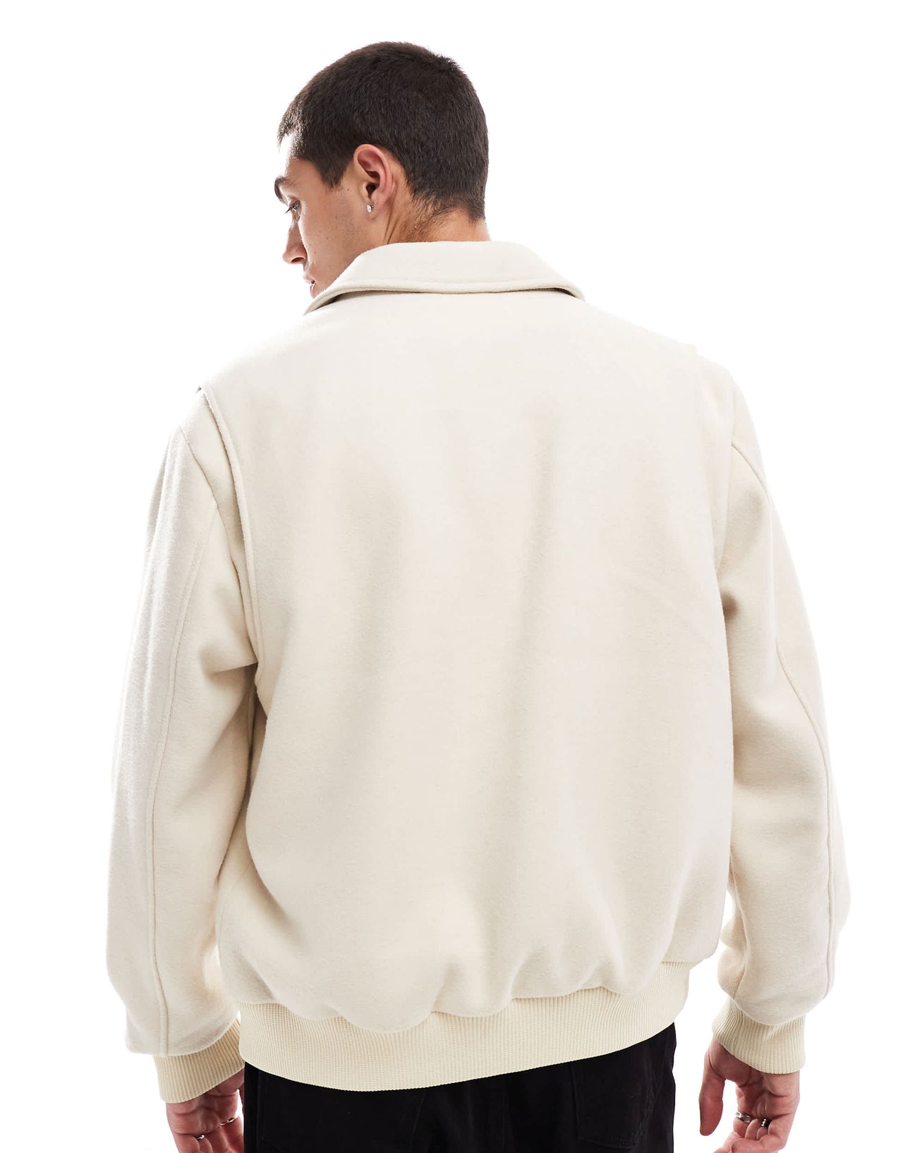 ASOS DESIGN wool look harrington jacket in ecru