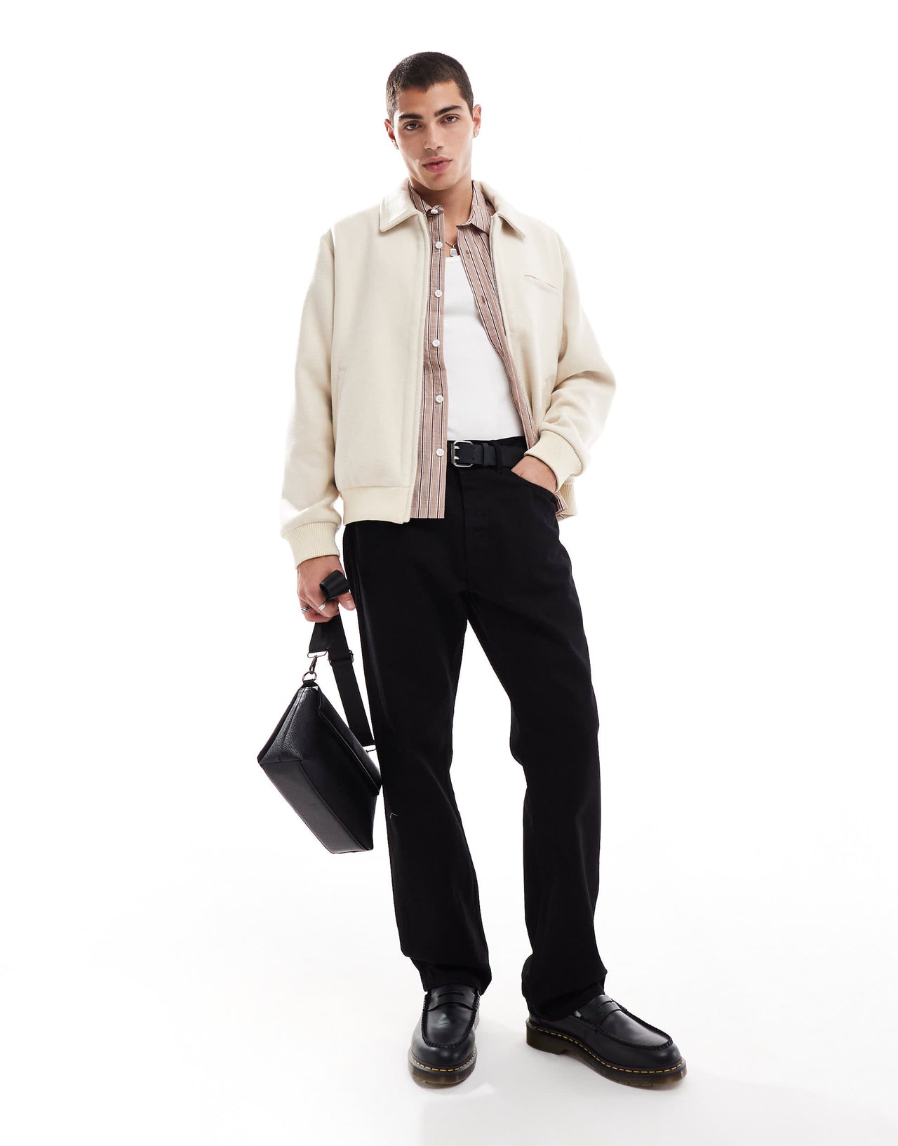 ASOS DESIGN wool look harrington jacket in ecru