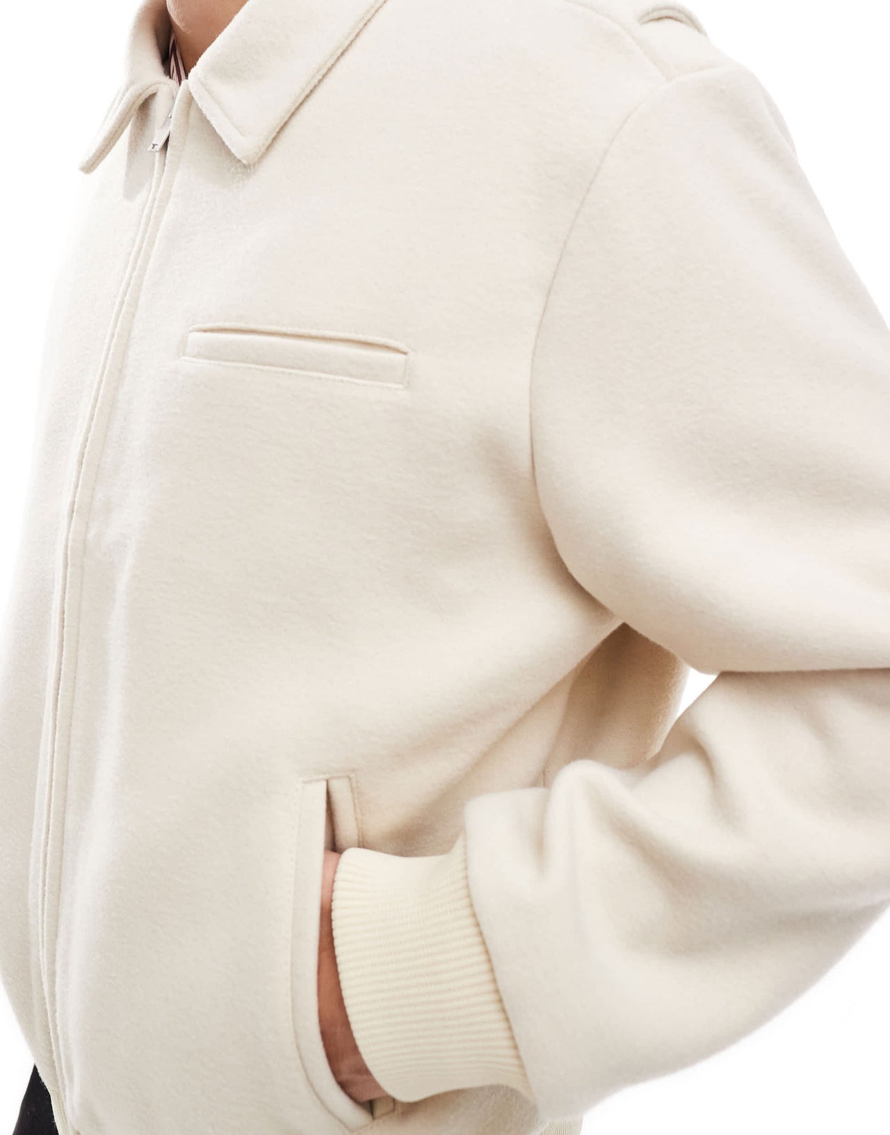 ASOS DESIGN wool look harrington jacket in ecru