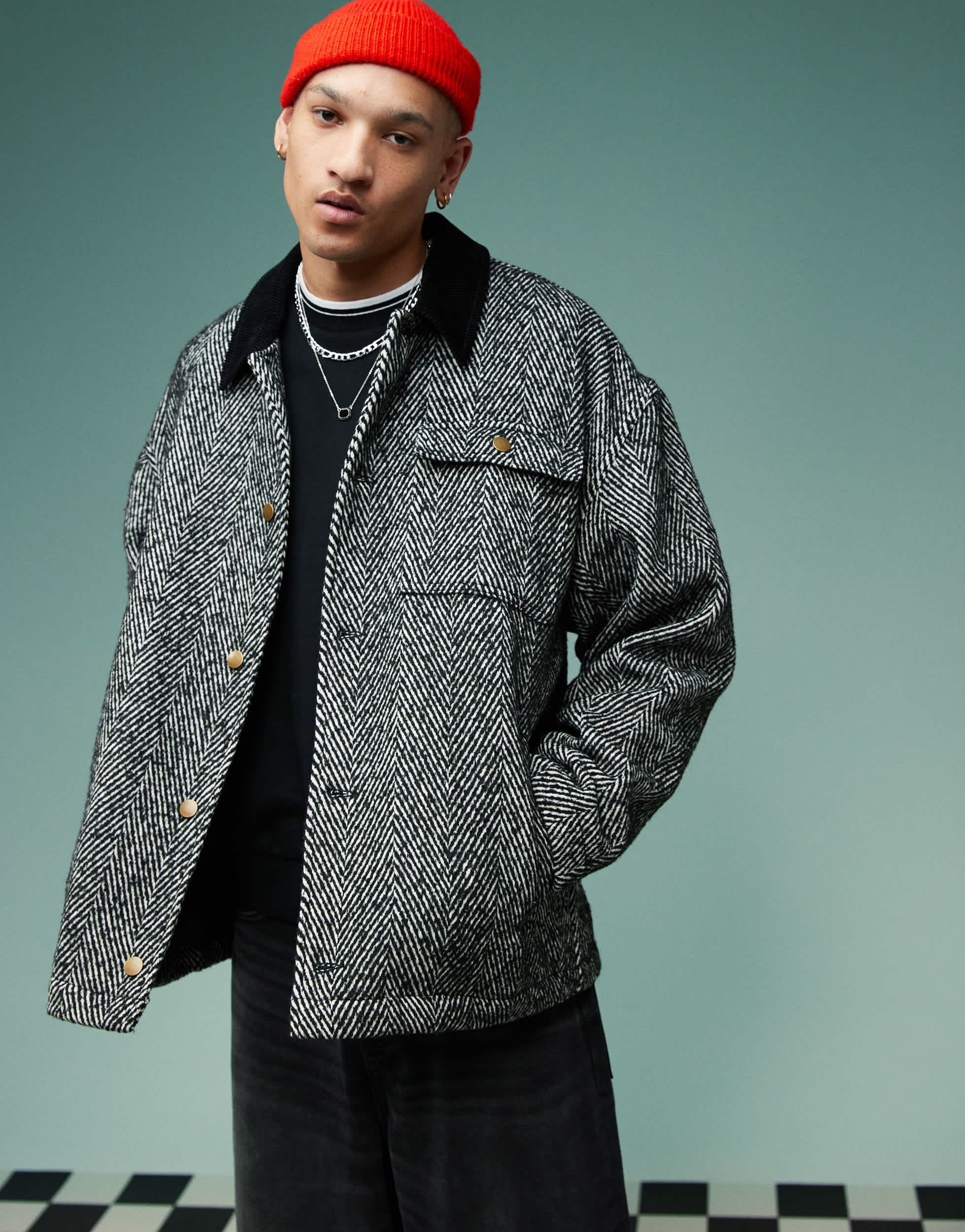 ASOS DESIGN oversized wool look worker jacket in grey