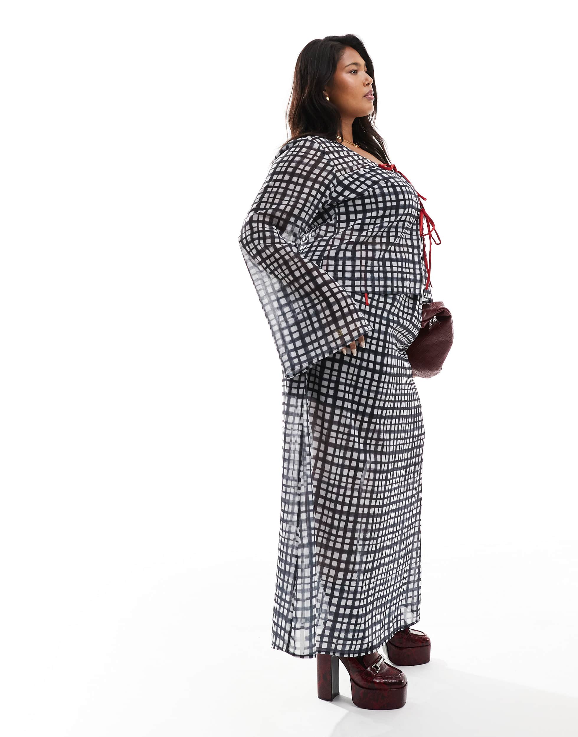 Renee Studio Plus x Holly Wynne exclusive maxi skirt co-ord in grey check