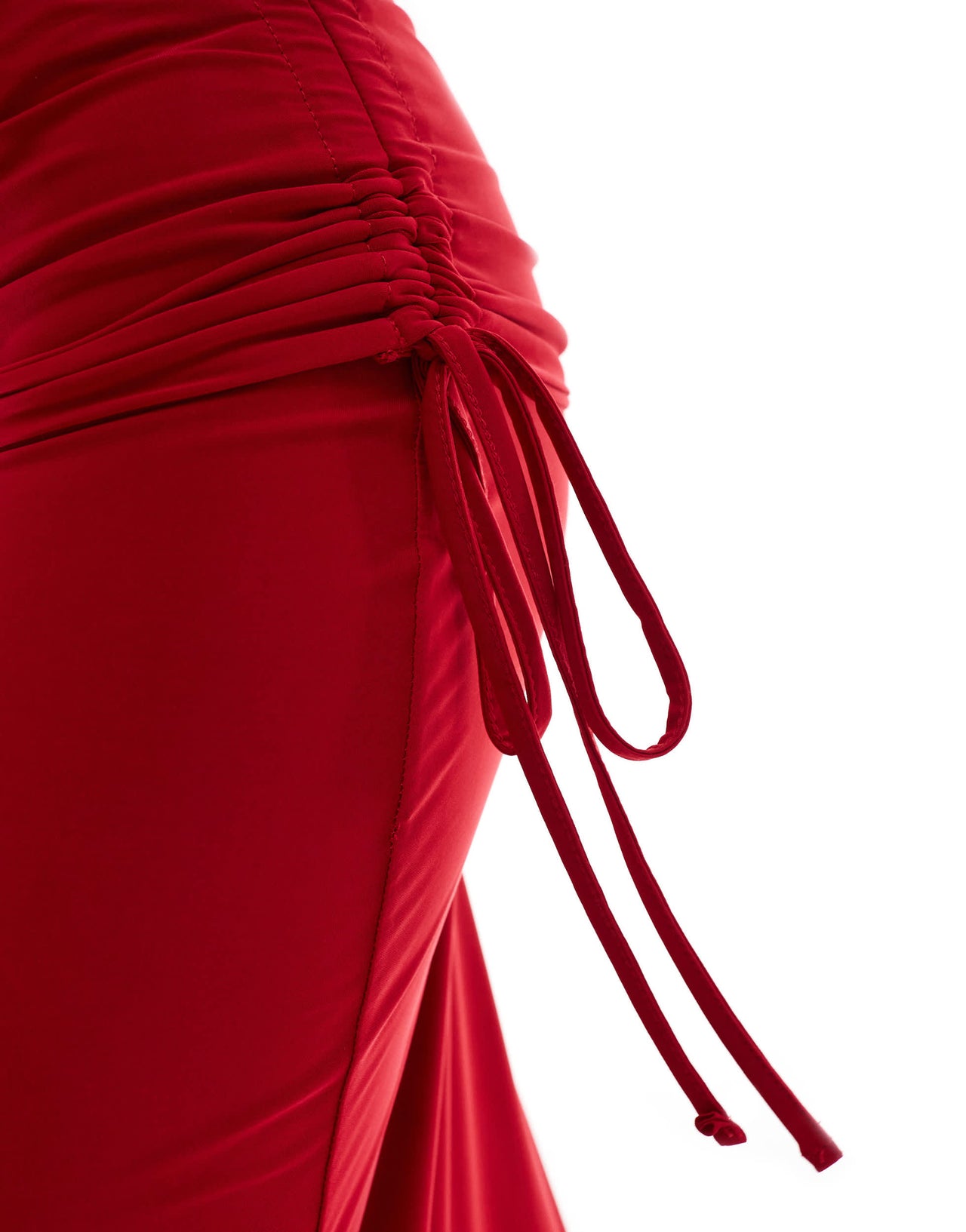 Kaiia exclusive double layered slinky ruched folded waist column maxi skirt co-ord in red