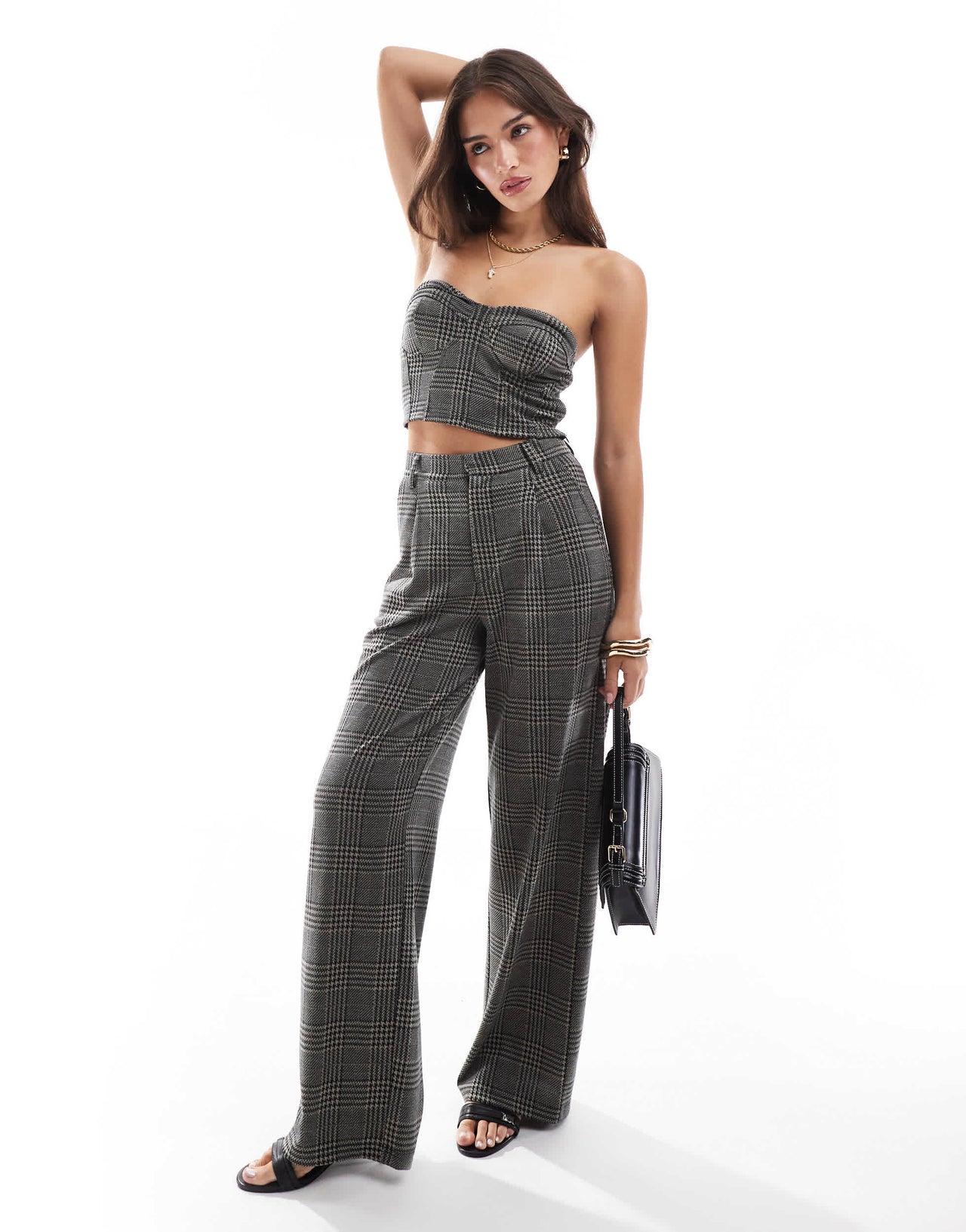 ASOS DESIGN co-ord bust detail top in check