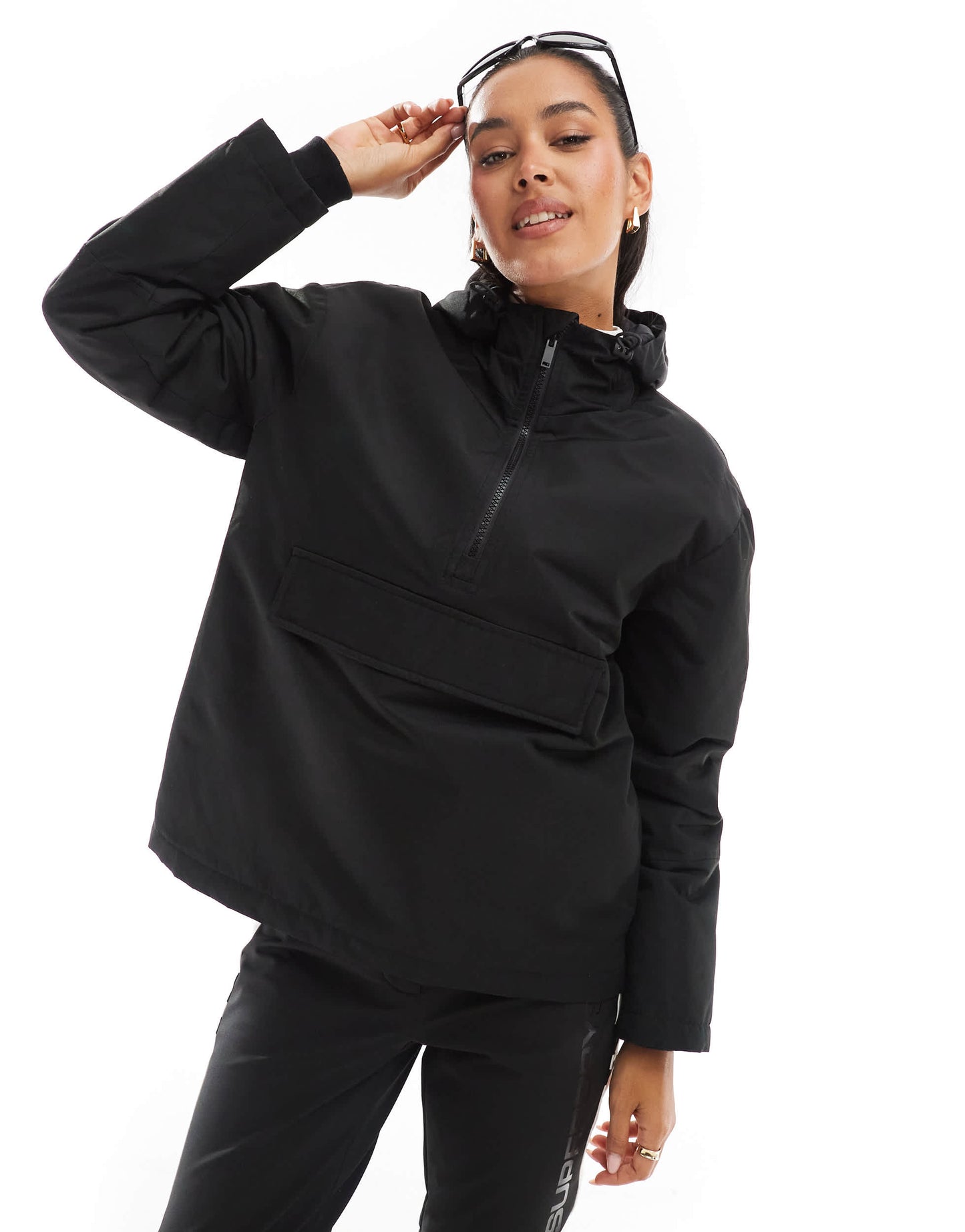 Threadbare Ski overhead quarter zip jacket in black