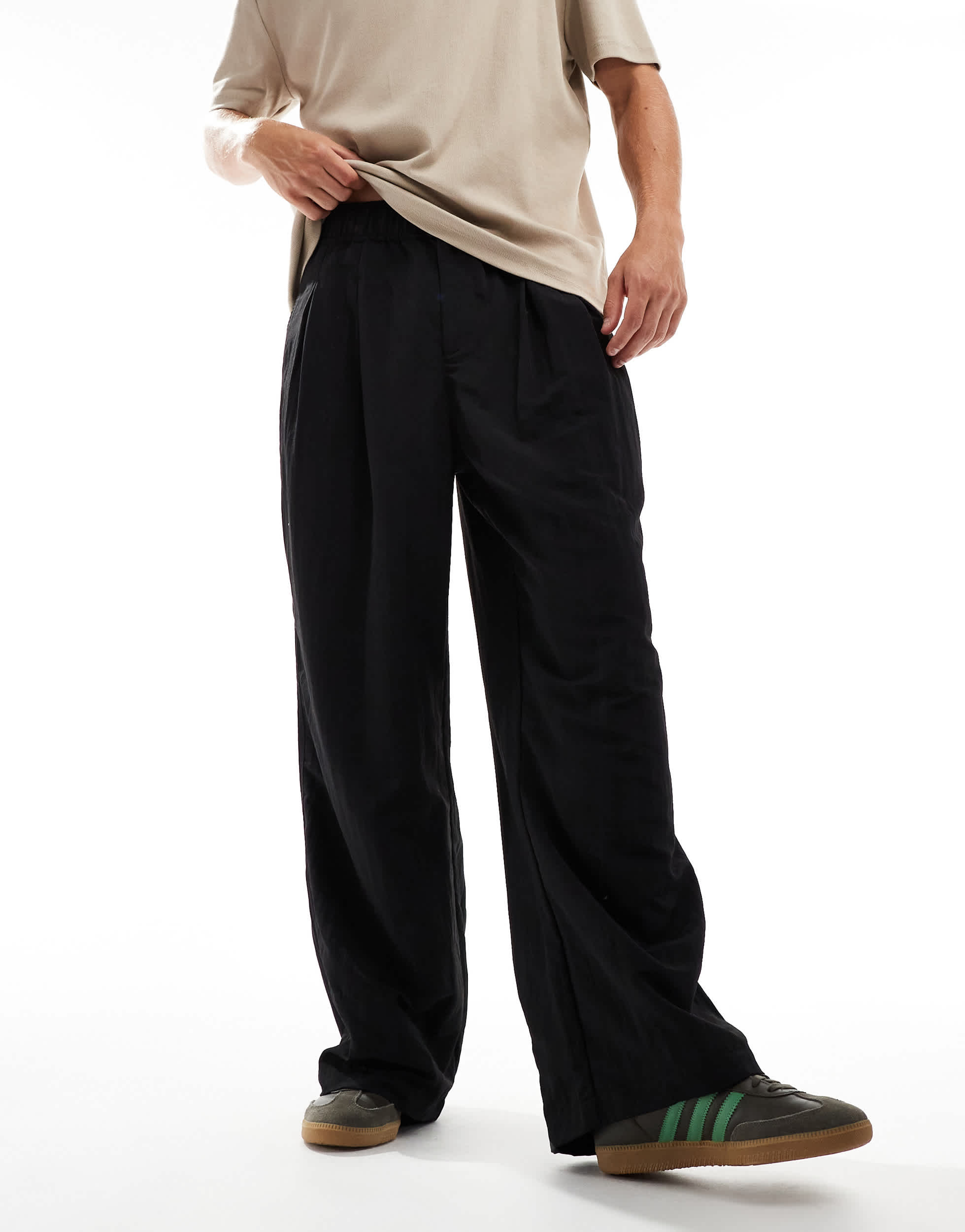 ASOS DESIGN oversized baggy chinos with pleats in black