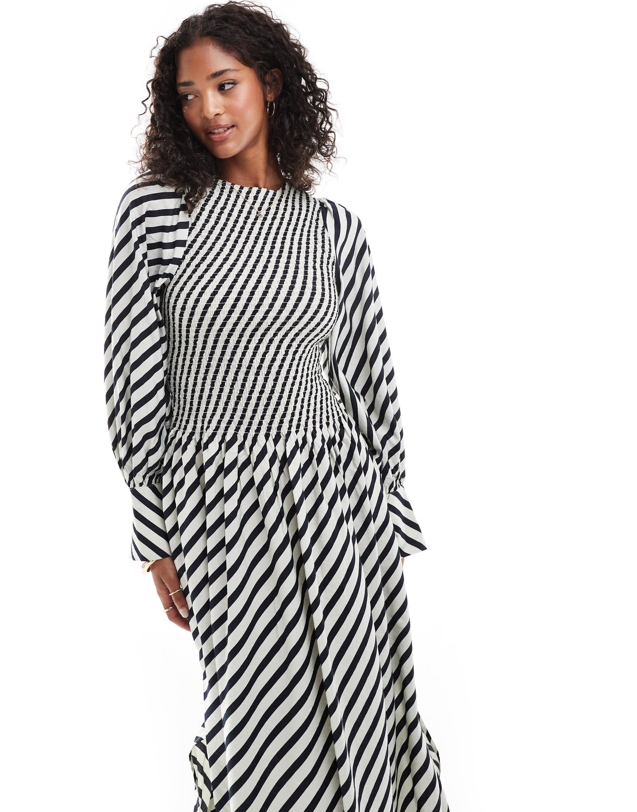 YAS long sleeve smock dress in black diala print - BLACK