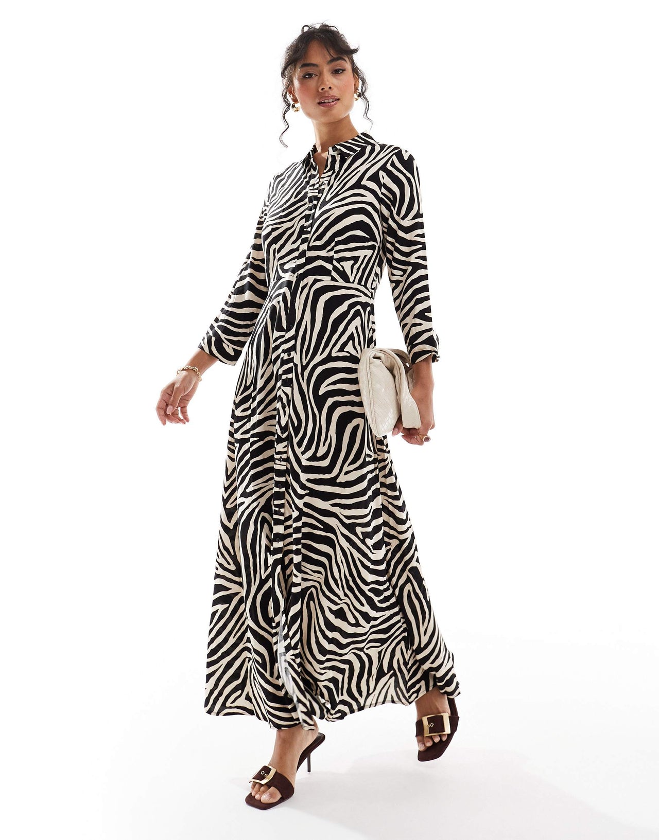 YAS maxi shirt dress in zebra print - MULTI