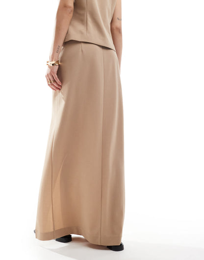 Vero Moda tailored jersey maxi skirt with slit co-ord in beige