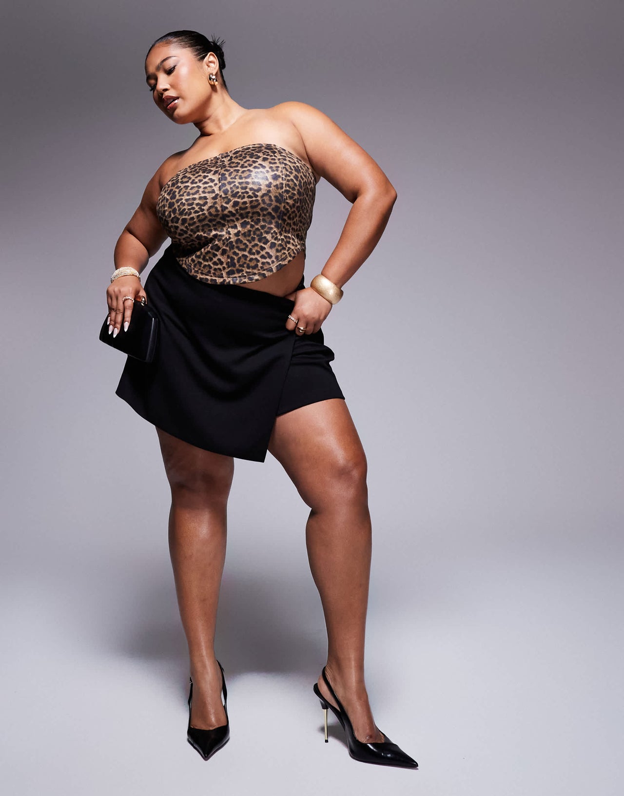 ASOS DESIGN Curve leather look corset top in leopard