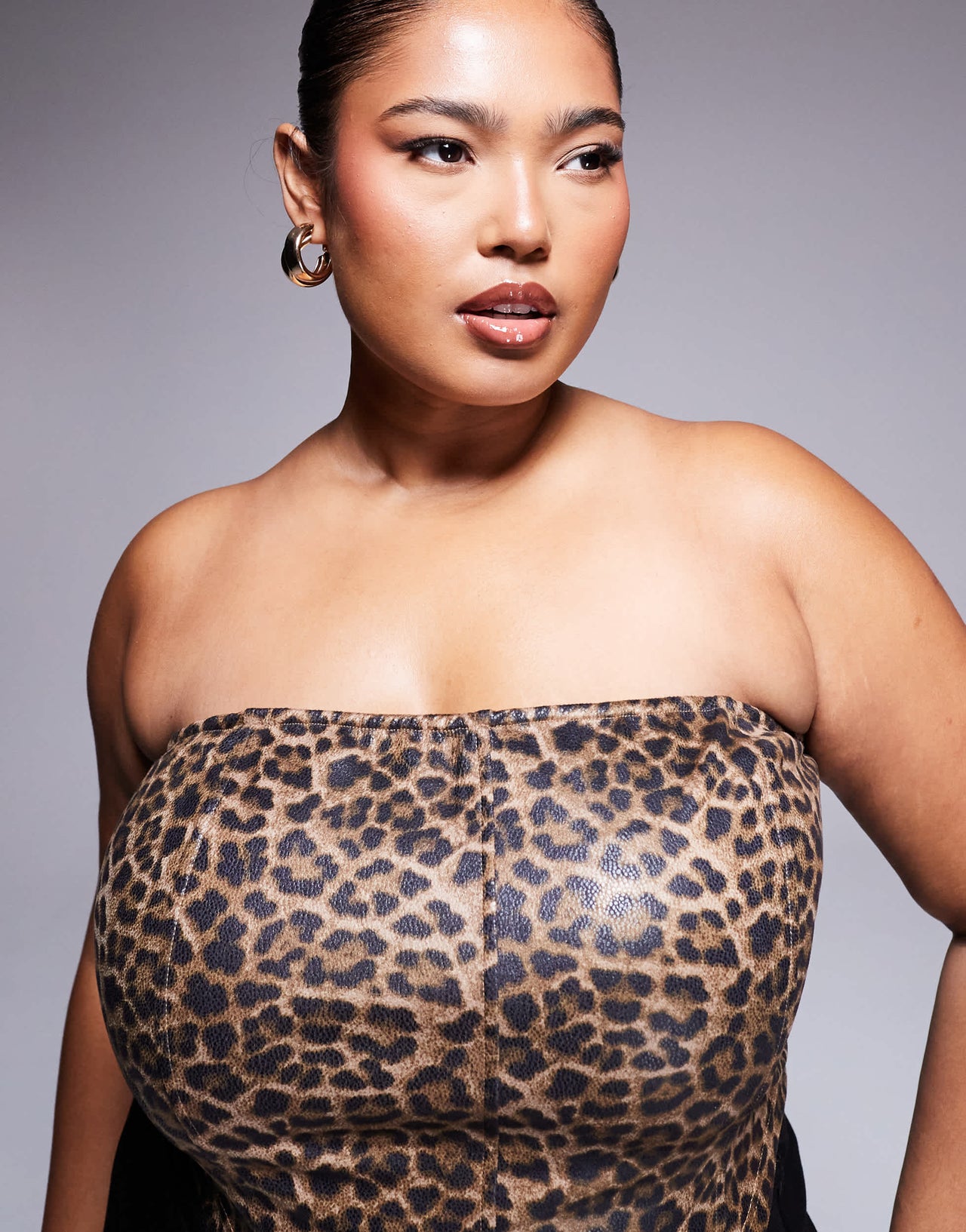 ASOS DESIGN Curve leather look corset top in leopard