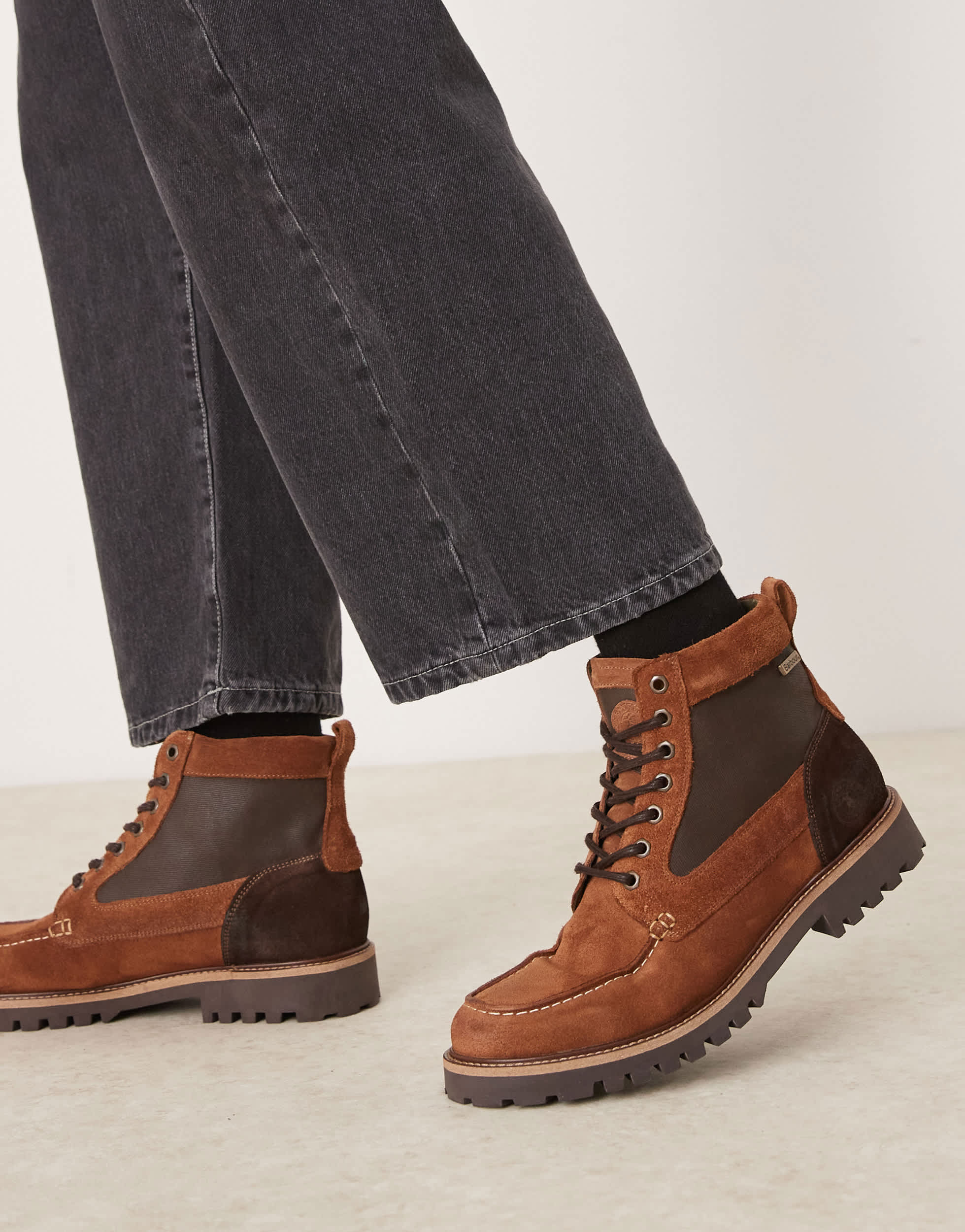 Barbour Sheene Reengineered moc toe suede boots in brown