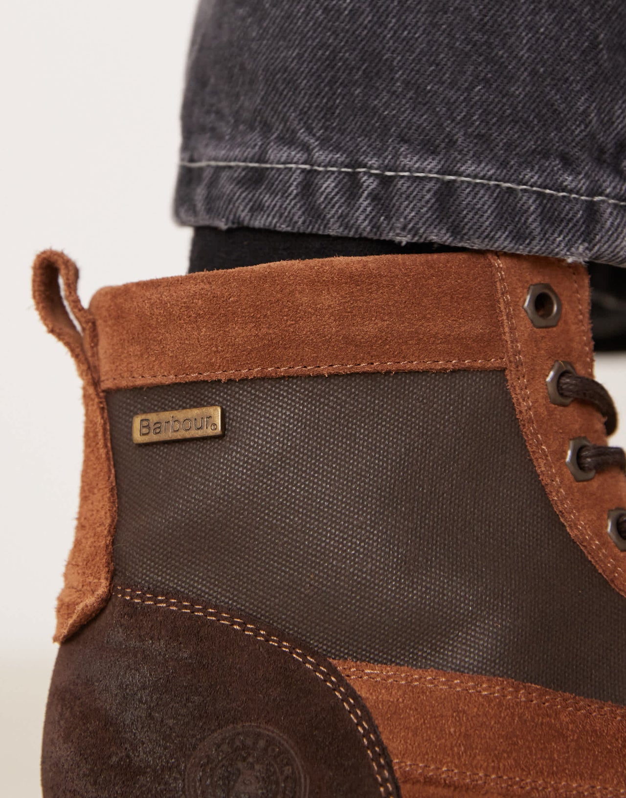 Barbour Sheene Reengineered moc toe suede boots in brown