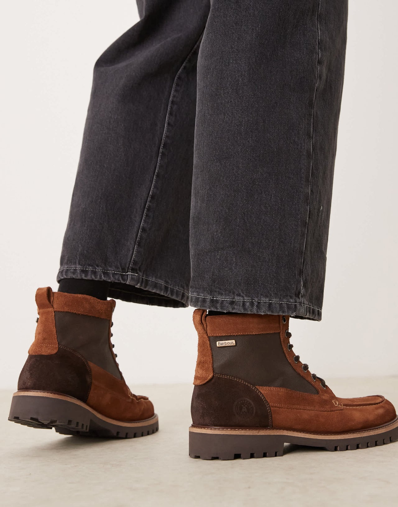 Barbour Sheene Reengineered moc toe suede boots in brown