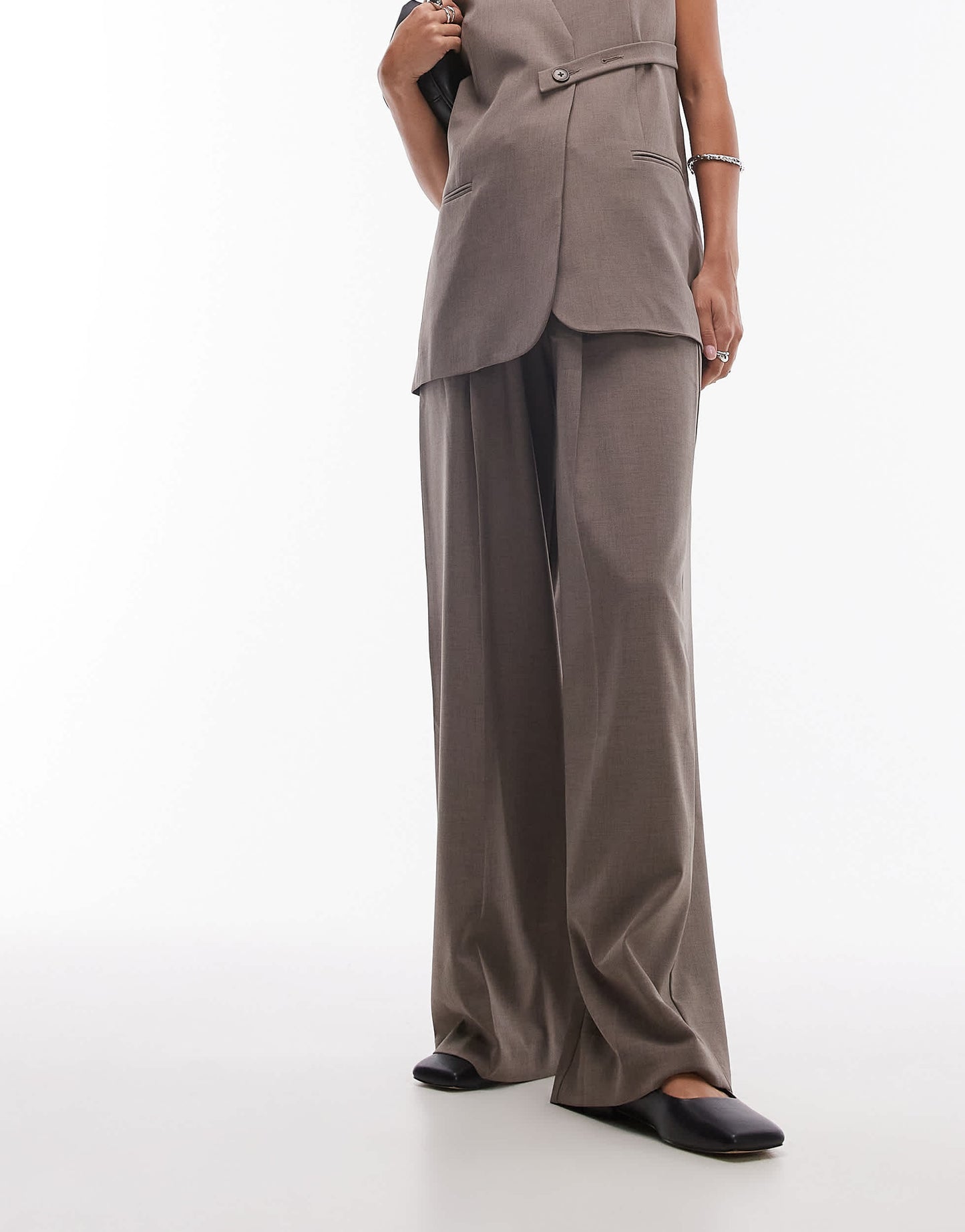 Topshop co ord pleated waistband wide leg tailored trouser in sand BEIGE