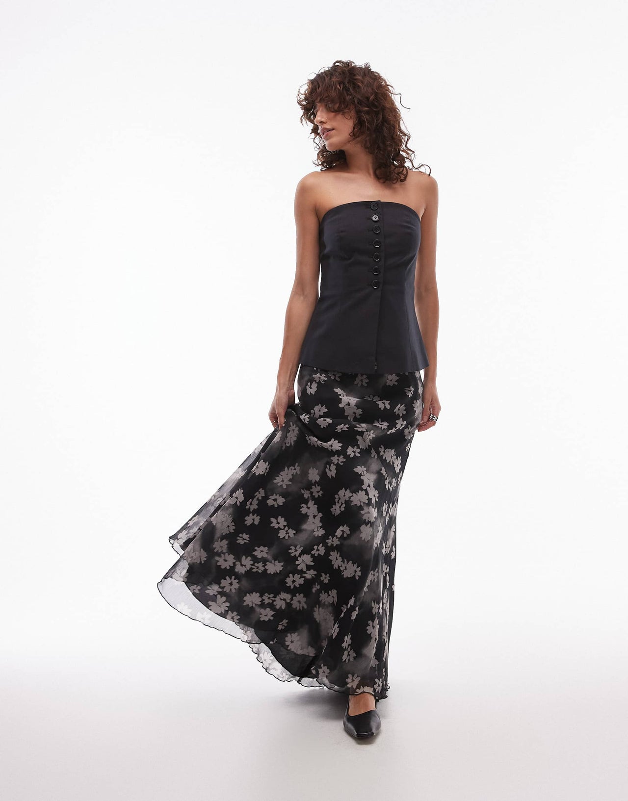 Topshop co-ord button down bandeau top in charcoal