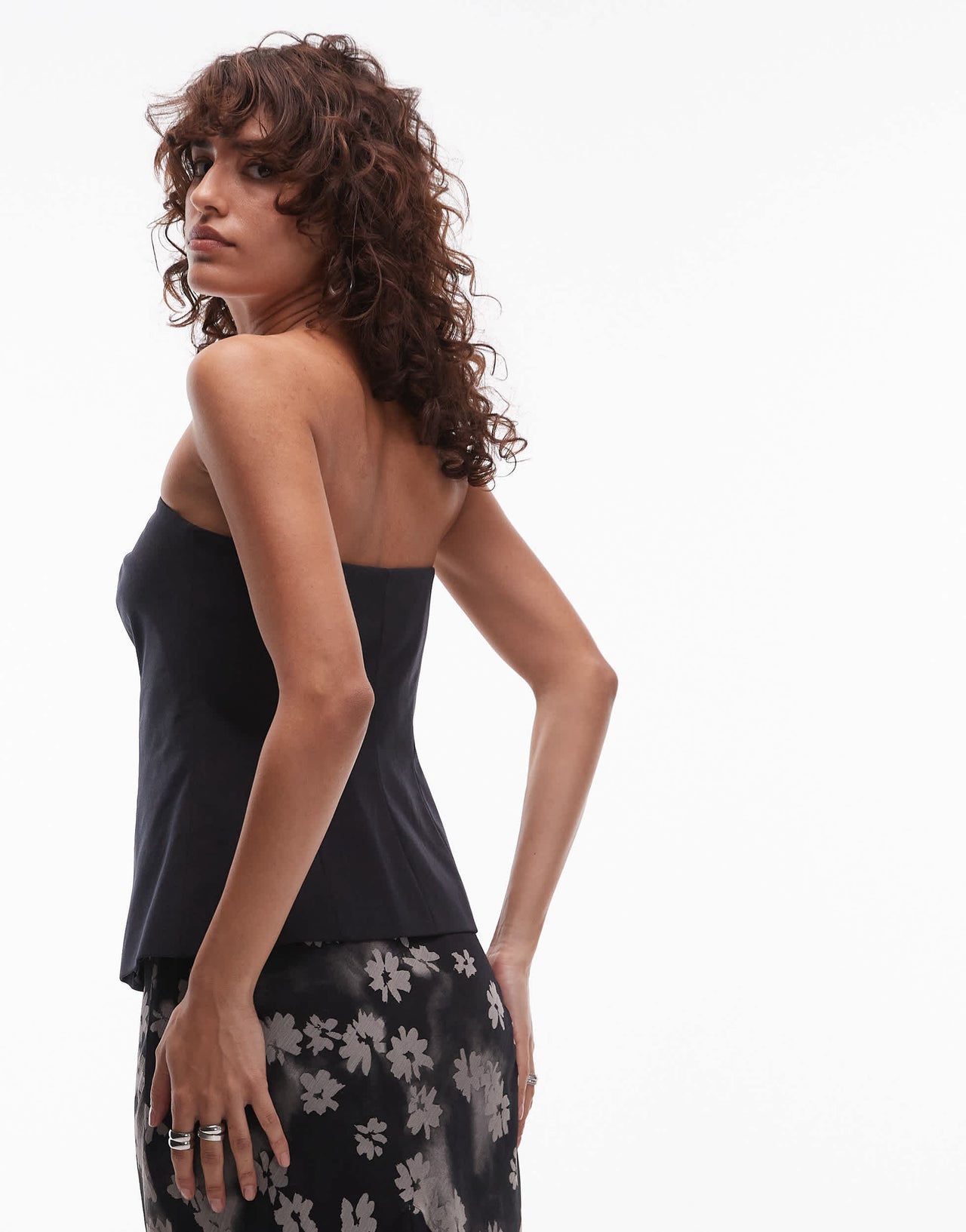 Topshop co-ord button down bandeau top in charcoal