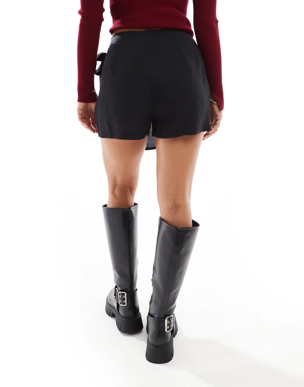 ASOS DESIGN tie side soft touch wrap skort in black