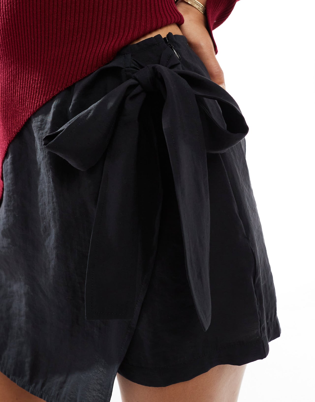 ASOS DESIGN tie side soft touch wrap skort in black