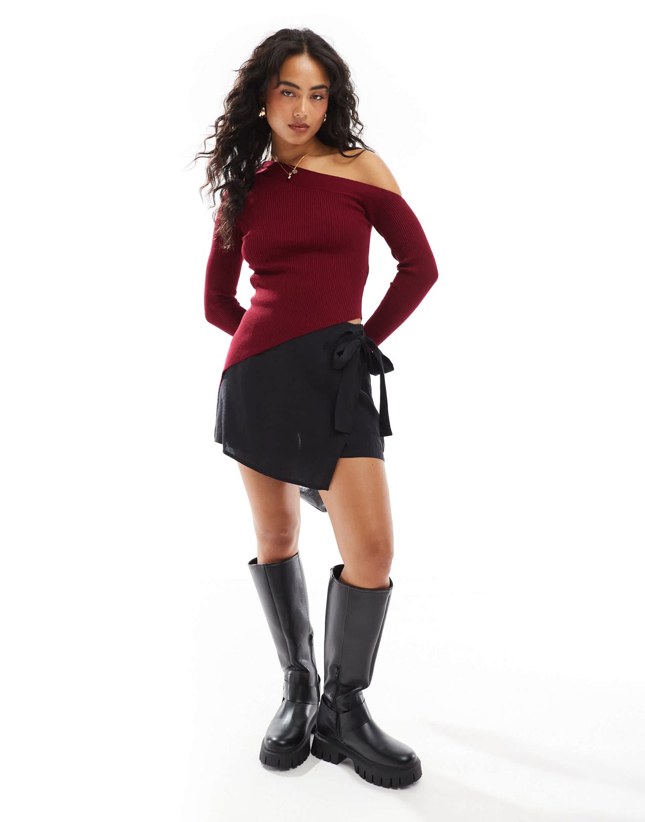 ASOS DESIGN tie side soft touch wrap skort in black