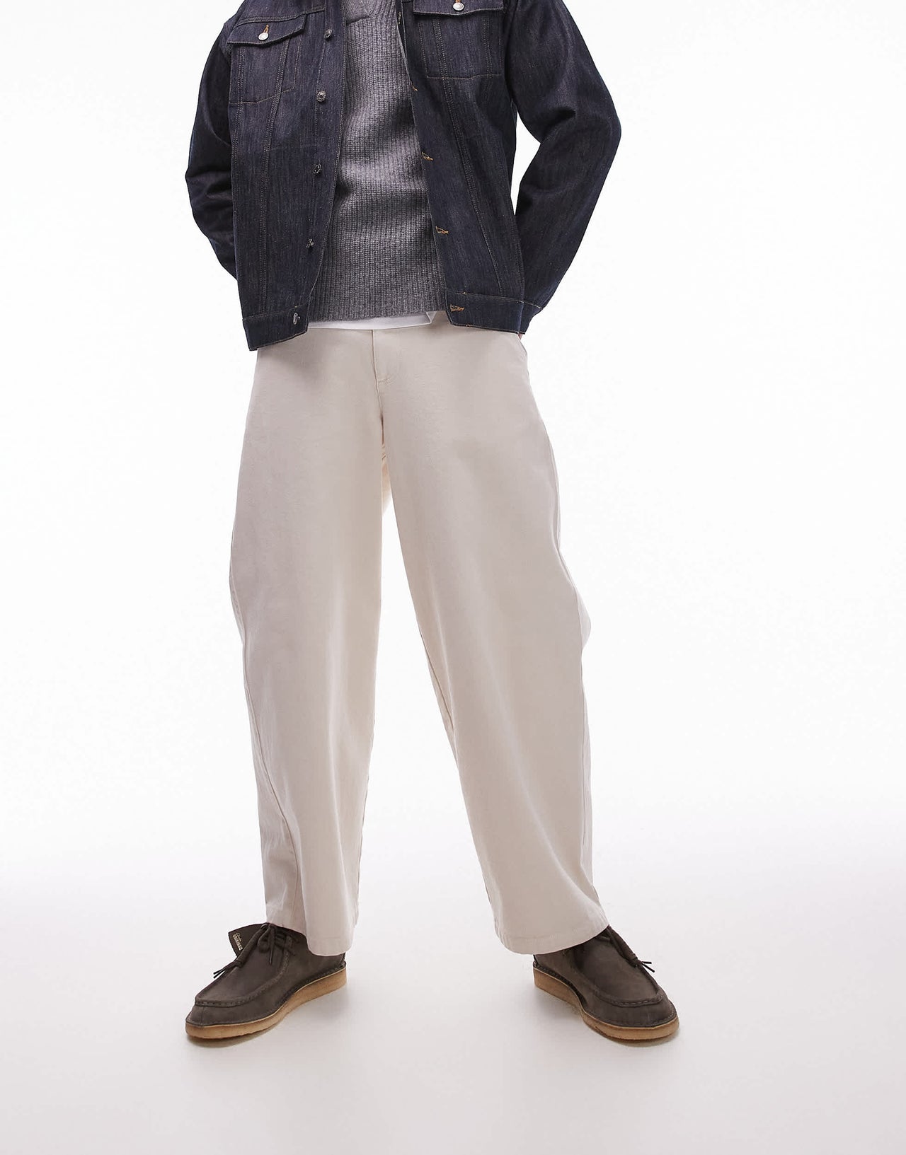 Topman wide leg cotton twill trousers in ecru