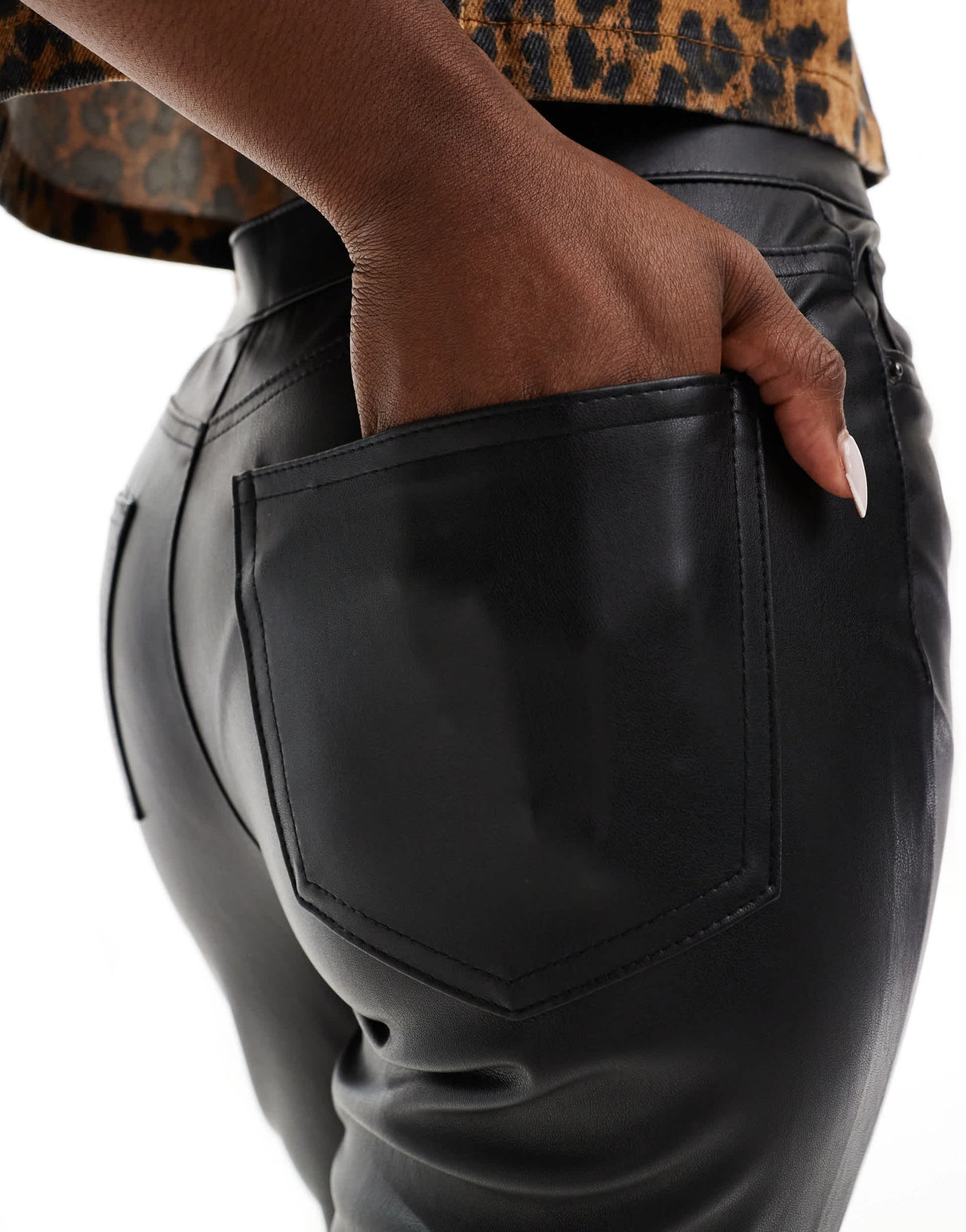 Vero Moda leather look cigarette trouser in black