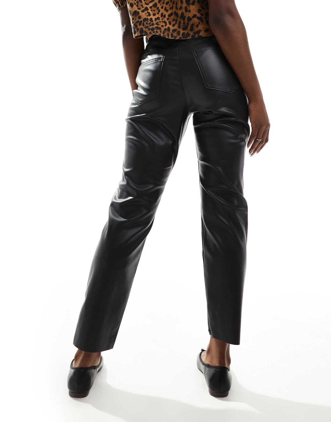 Vero Moda leather look cigarette trouser in black