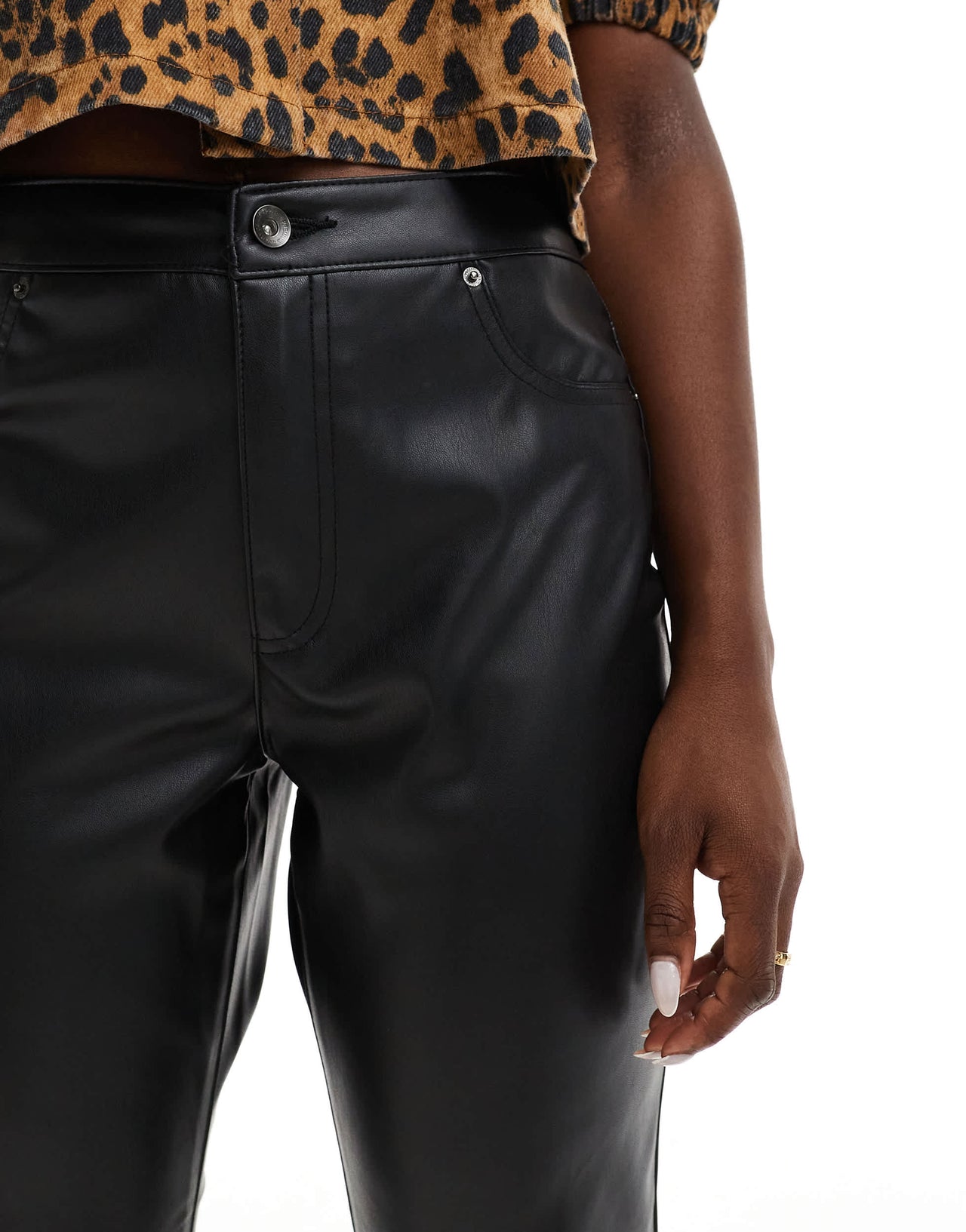 Vero Moda leather look cigarette trouser in black