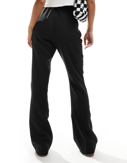 Vero Moda pleat front slim flare trousers in black