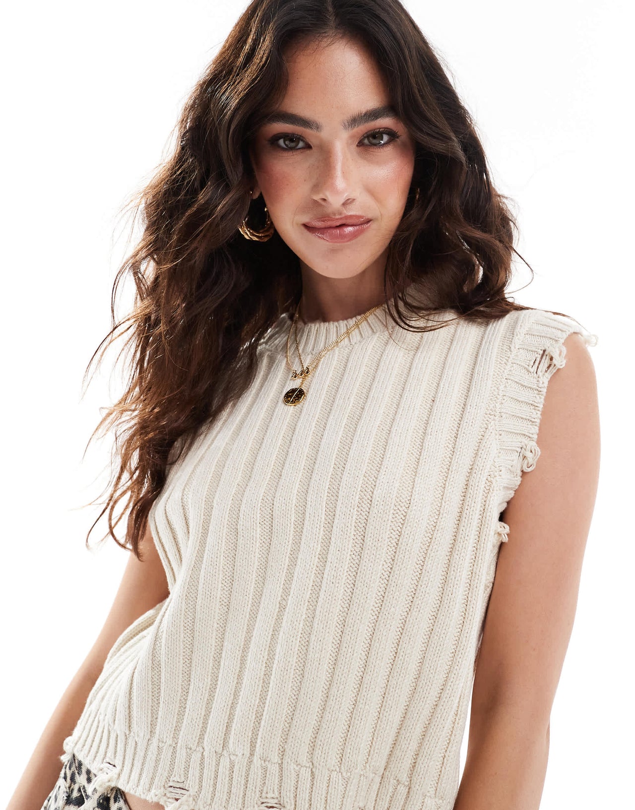 Vero Moda sleeveless laddered knit in cream