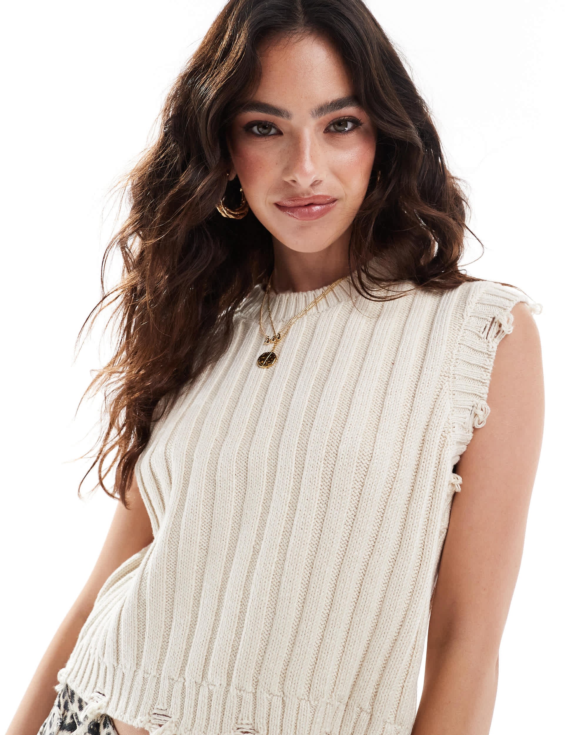 Vero Moda sleeveless laddered knit in cream