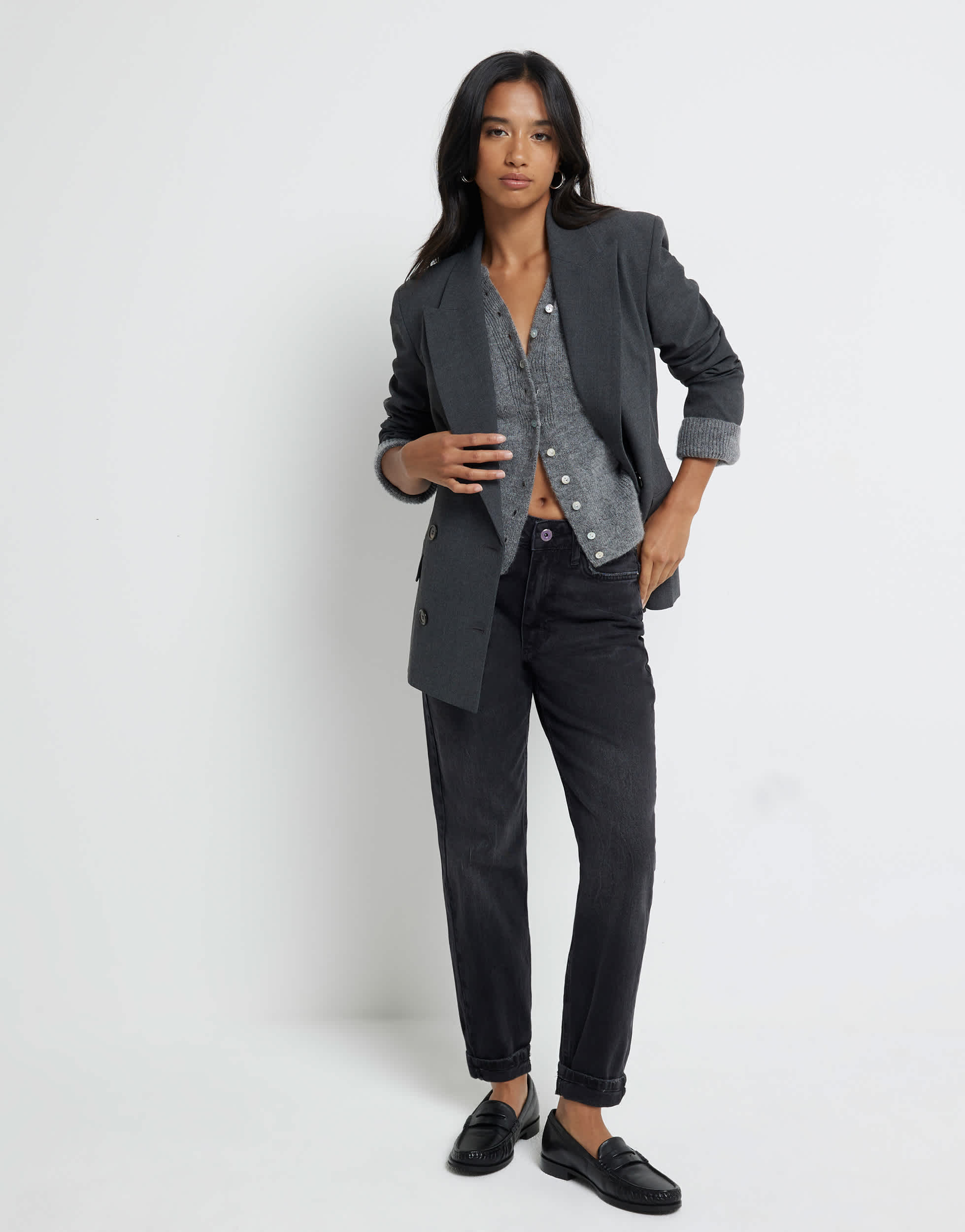 River Island Petite mom jean in black