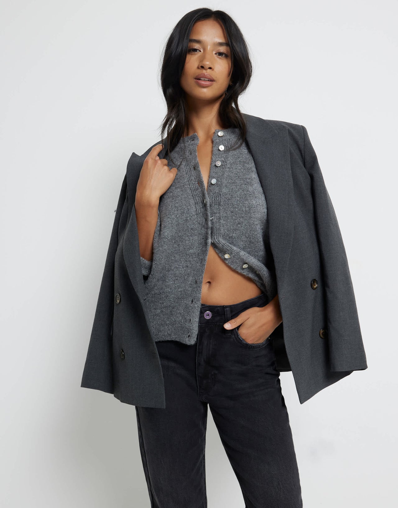 River Island Petite mom jean in black